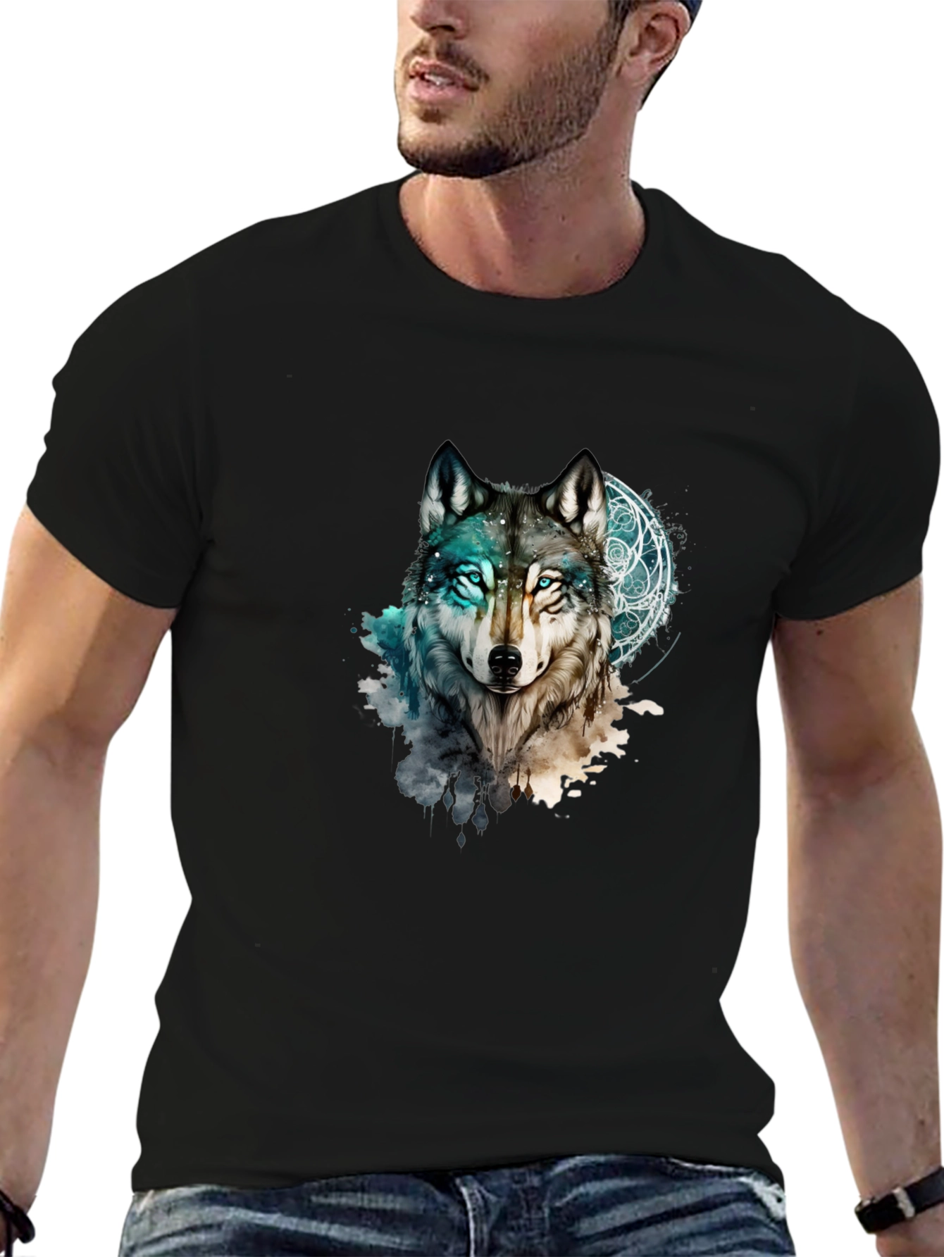 Mystic Wolf Graphic Black T-Shirt