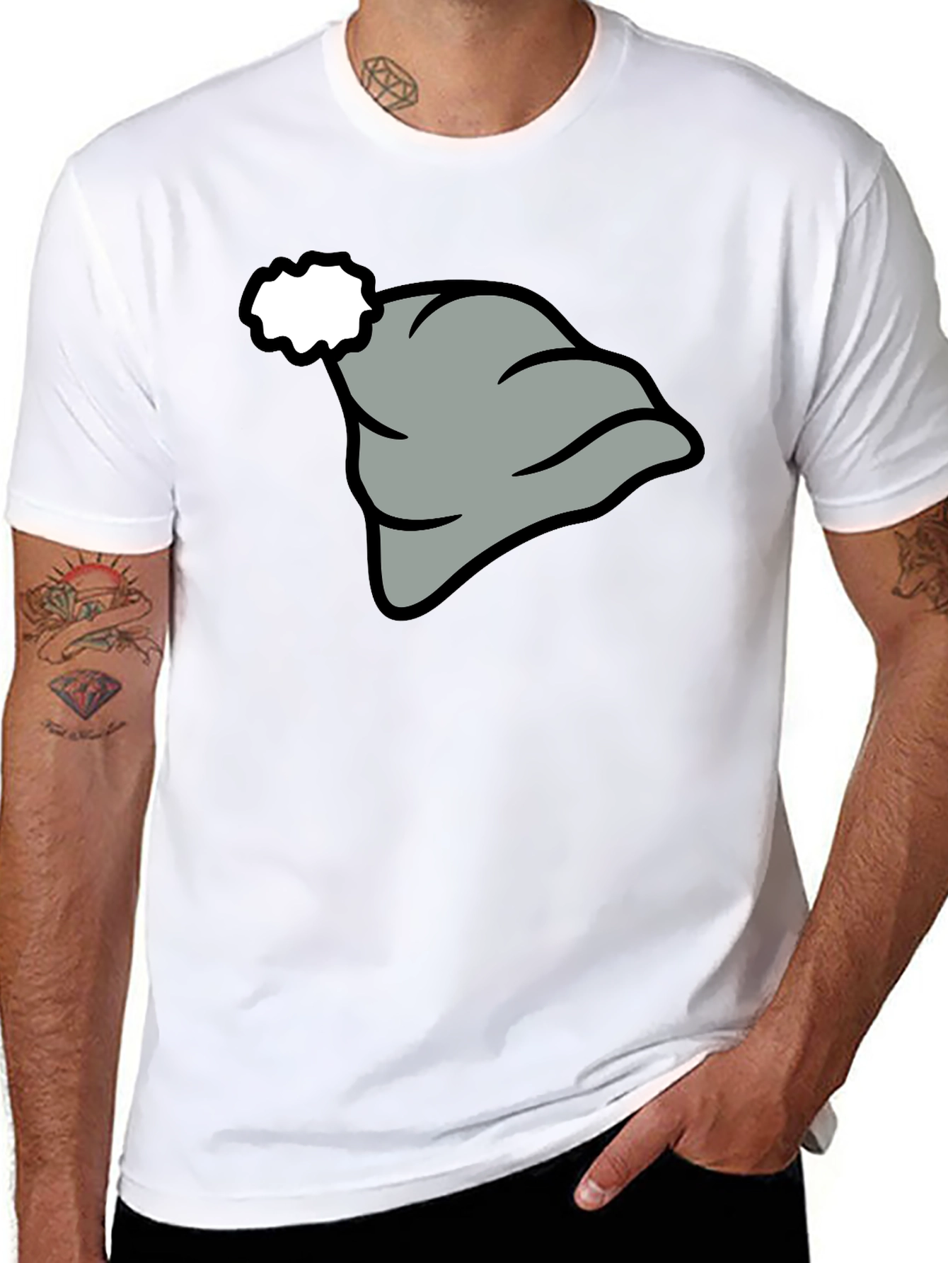 Novelty Cartoon Hat Graphic T-Shirt
