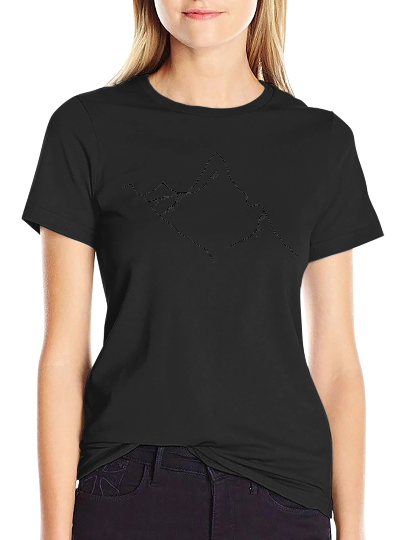 Minimalist Mountain Outline Black T-Shirt
