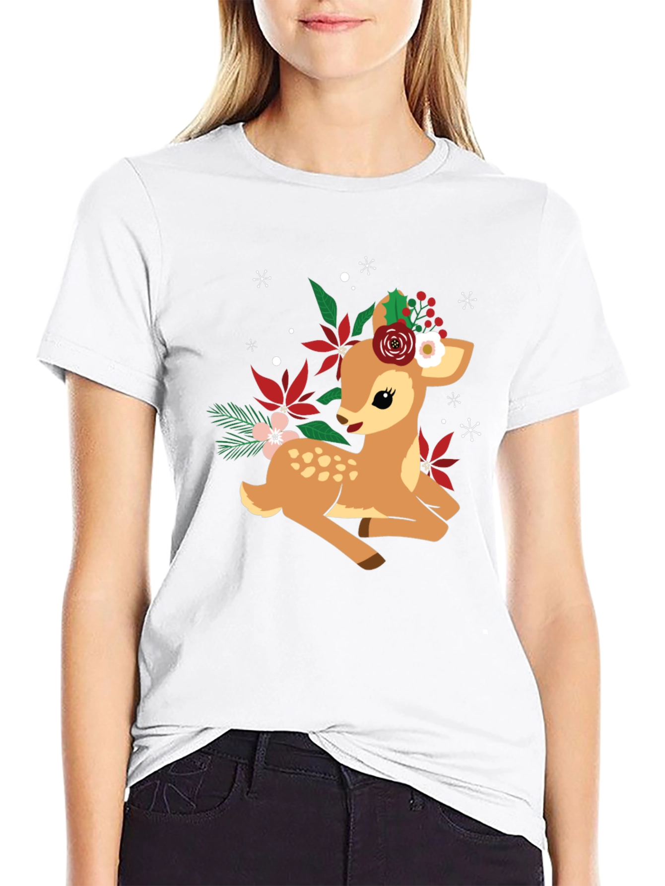 Cute Deer with Floral Crown Graphic T-Shirt