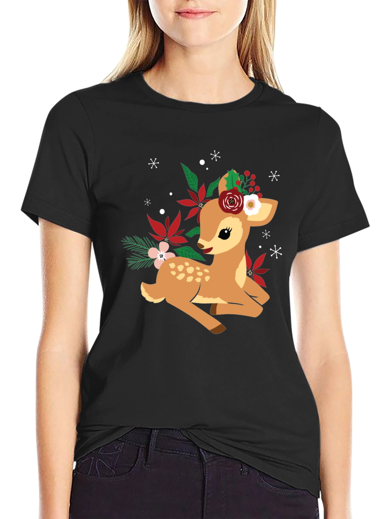Cute Deer with Floral Crown Graphic T-Shirt