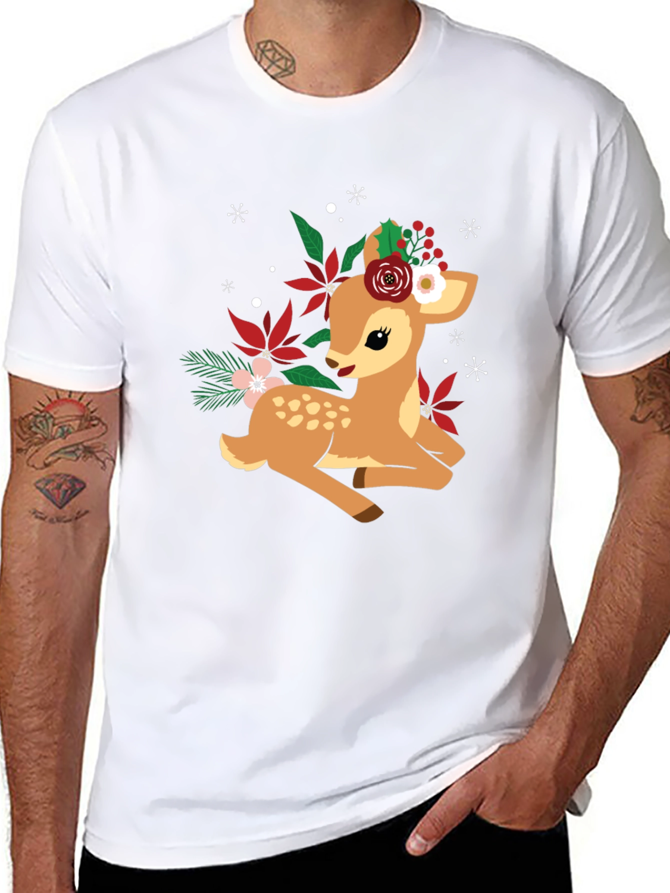 Cute Deer with Floral Crown Graphic T-Shirt