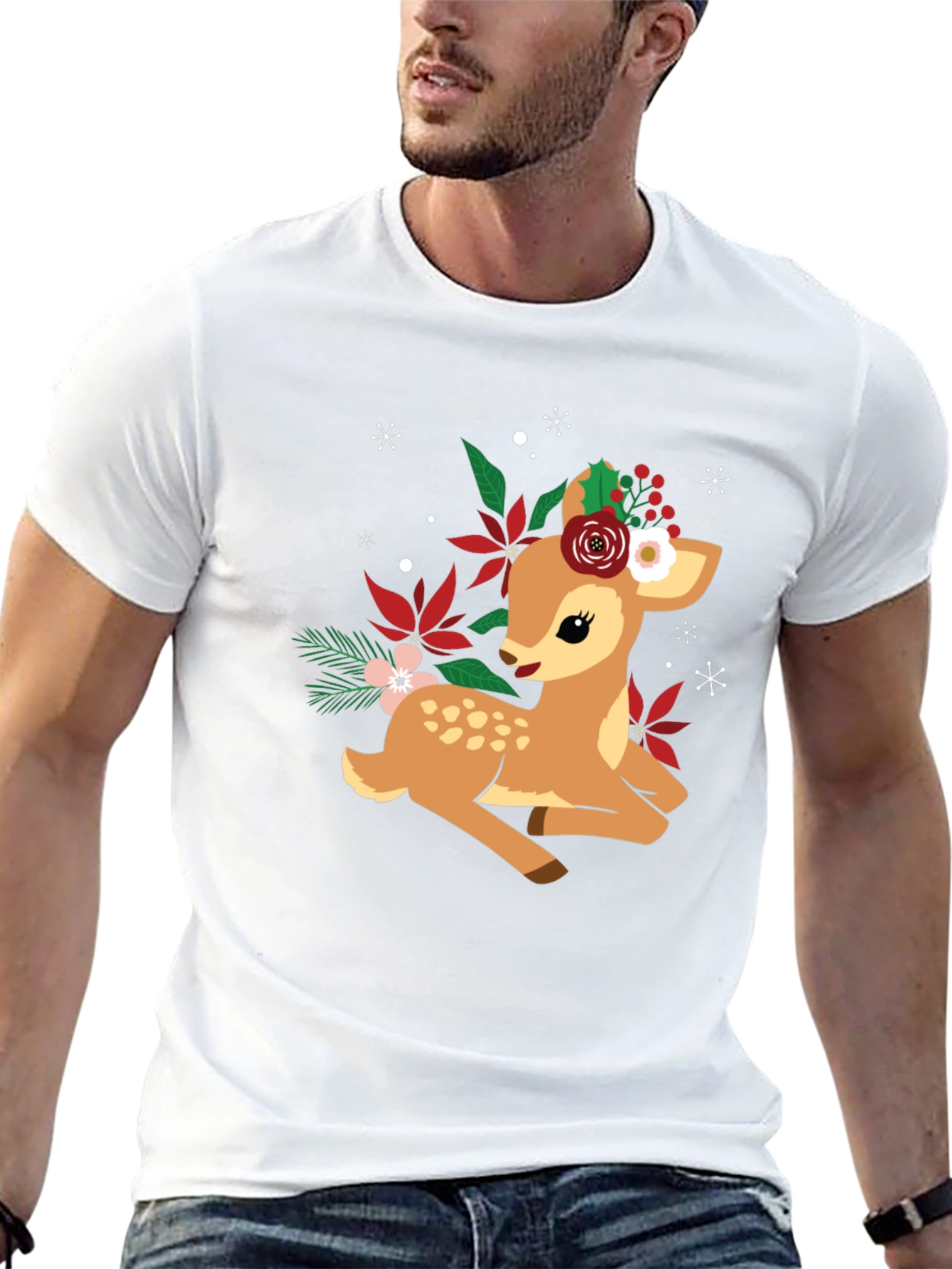 Cute Deer with Floral Crown Graphic T-Shirt
