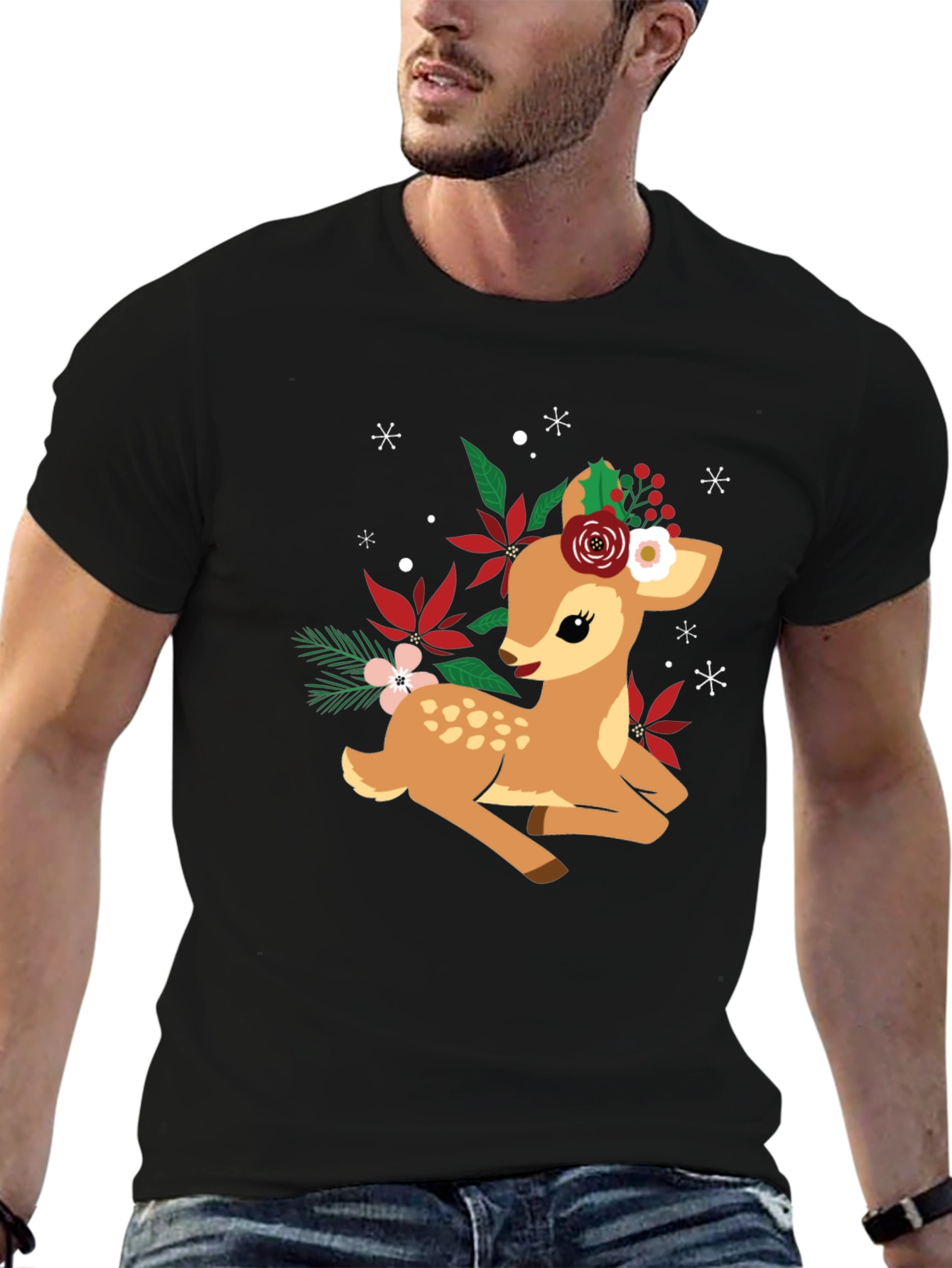 Cute Deer with Floral Crown Graphic T-Shirt