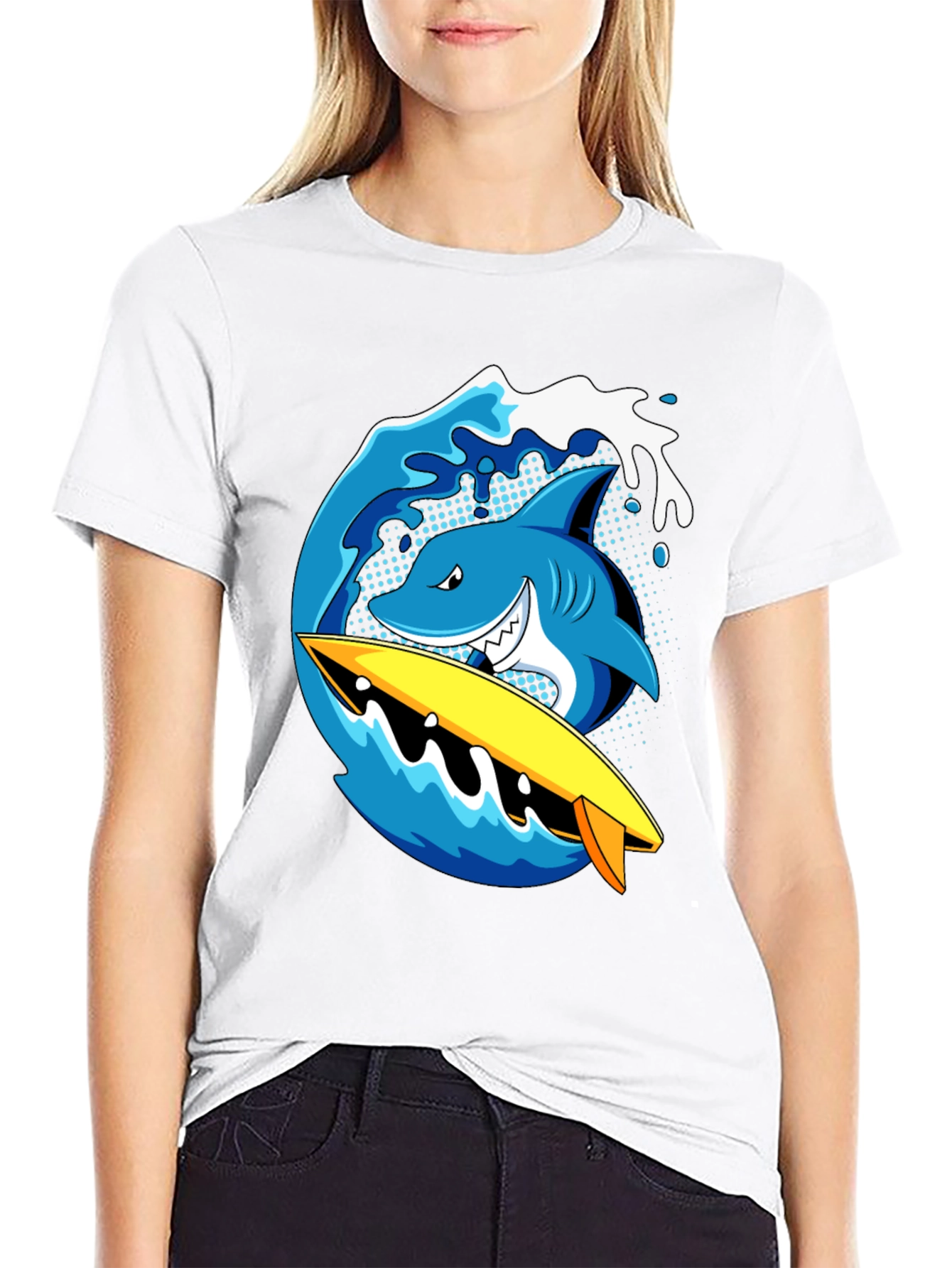 Shark Surfboard Wave Graphic T-Shirt