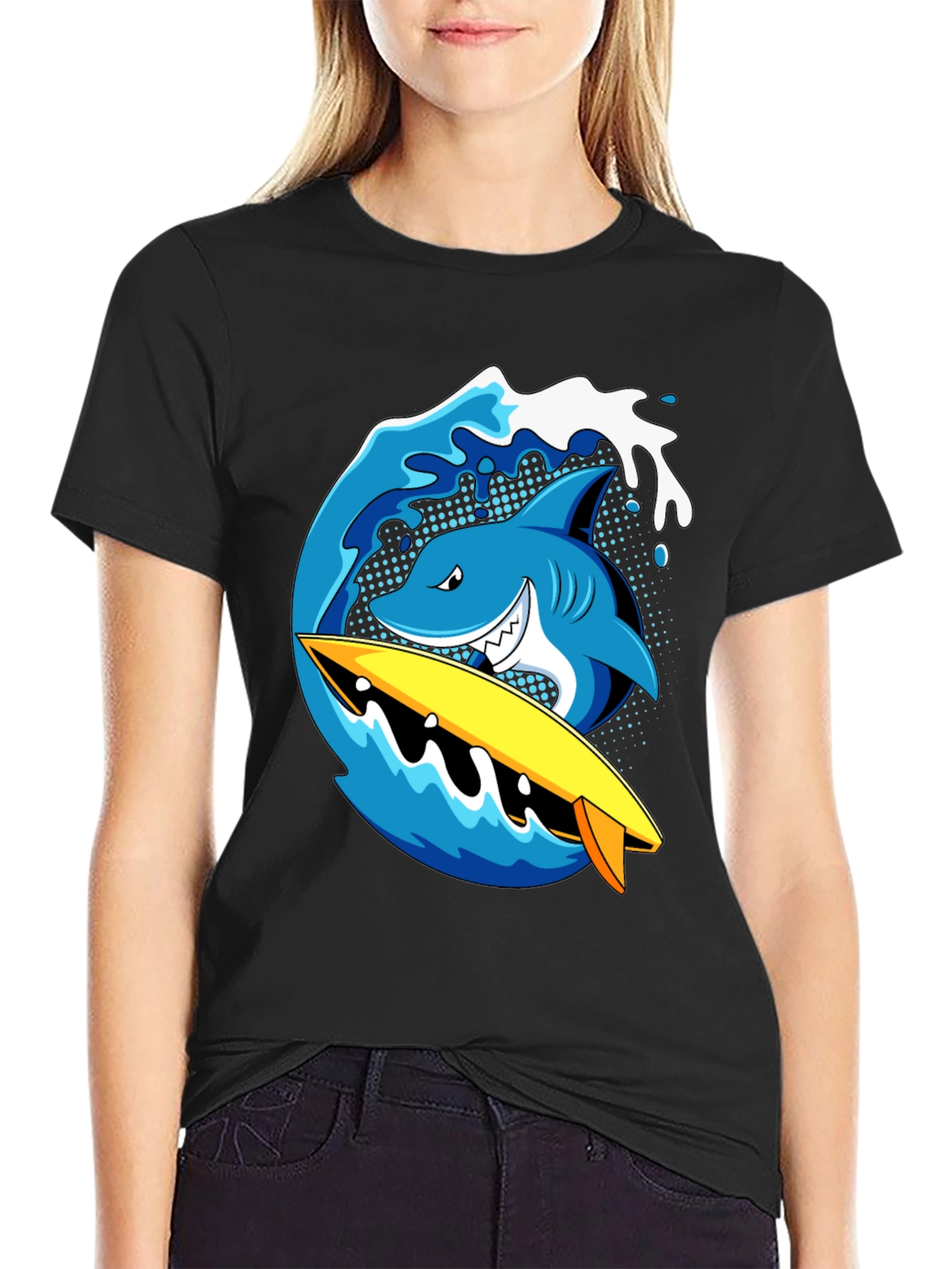 Shark Surfboard Wave Graphic T-Shirt