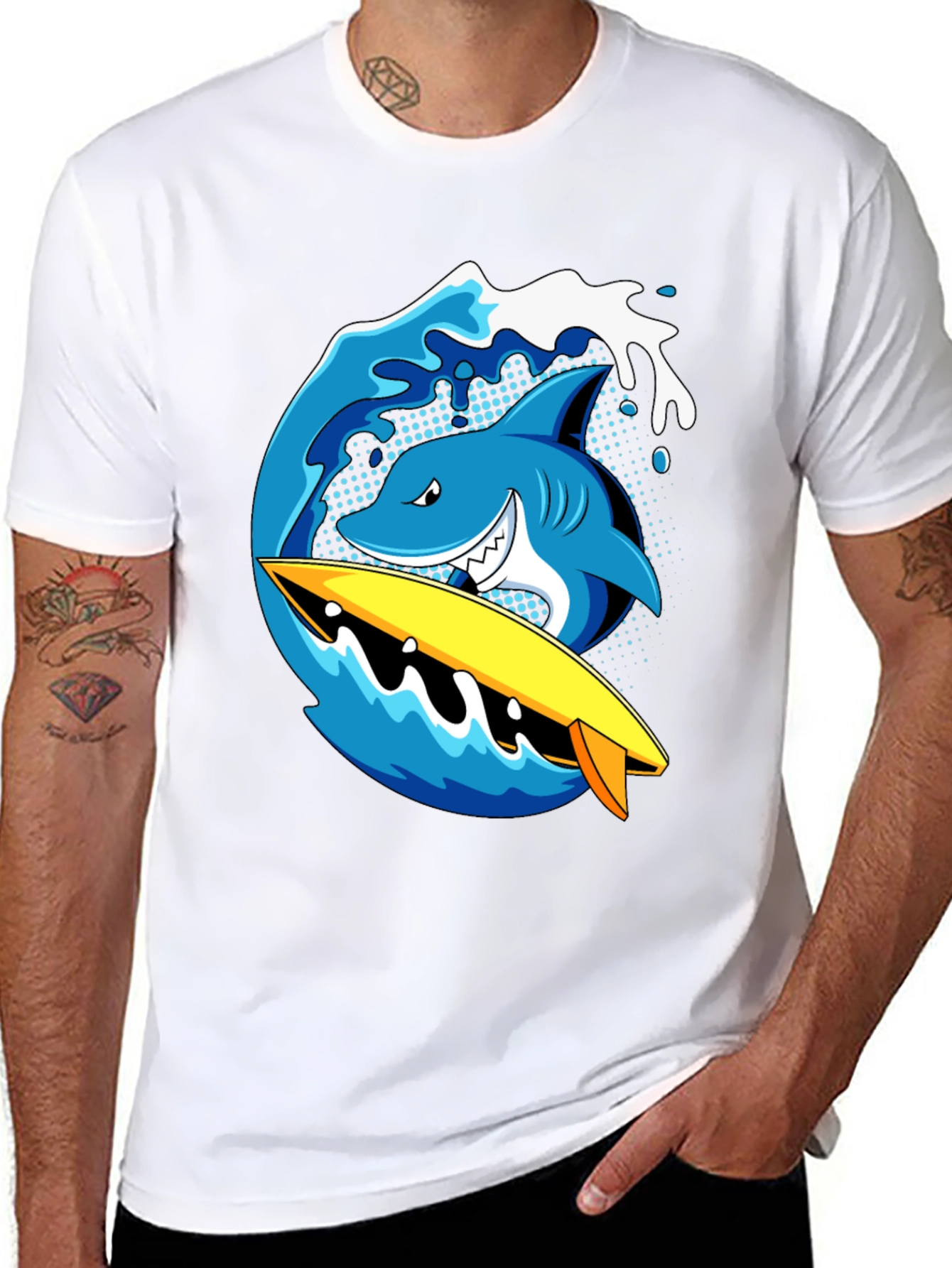 Shark Surfboard Wave Graphic T-Shirt