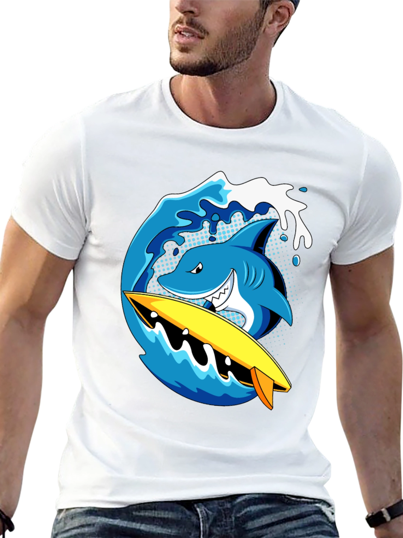 Shark Surfboard Wave Graphic T-Shirt