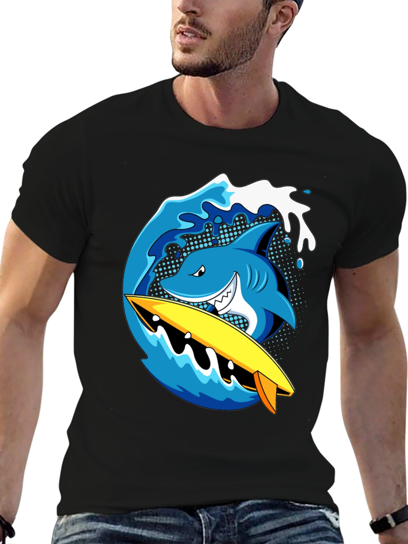 Shark Surfboard Wave Graphic T-Shirt