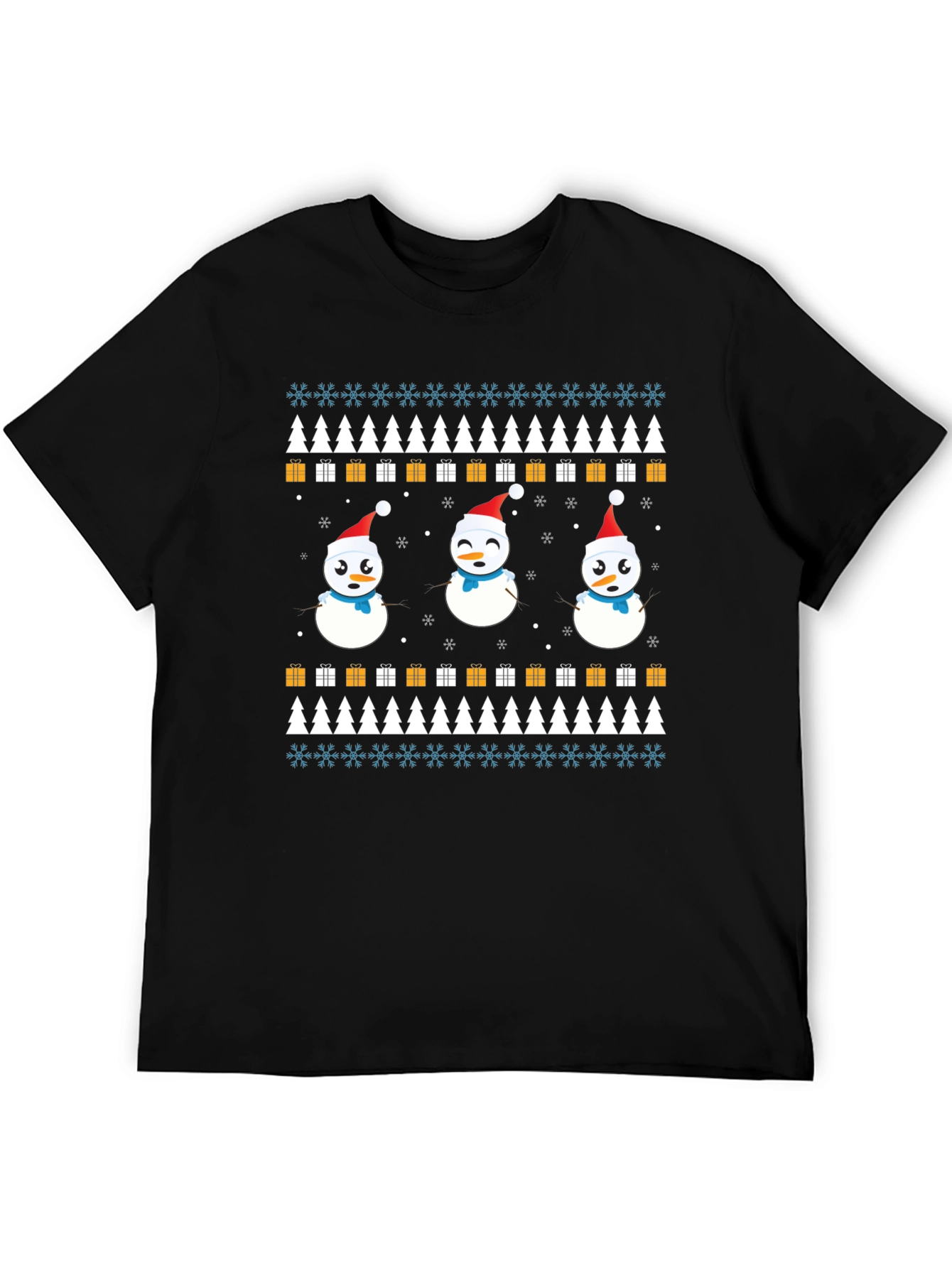 Festive Snowman Pattern T-Shirt - Holiday Cheer