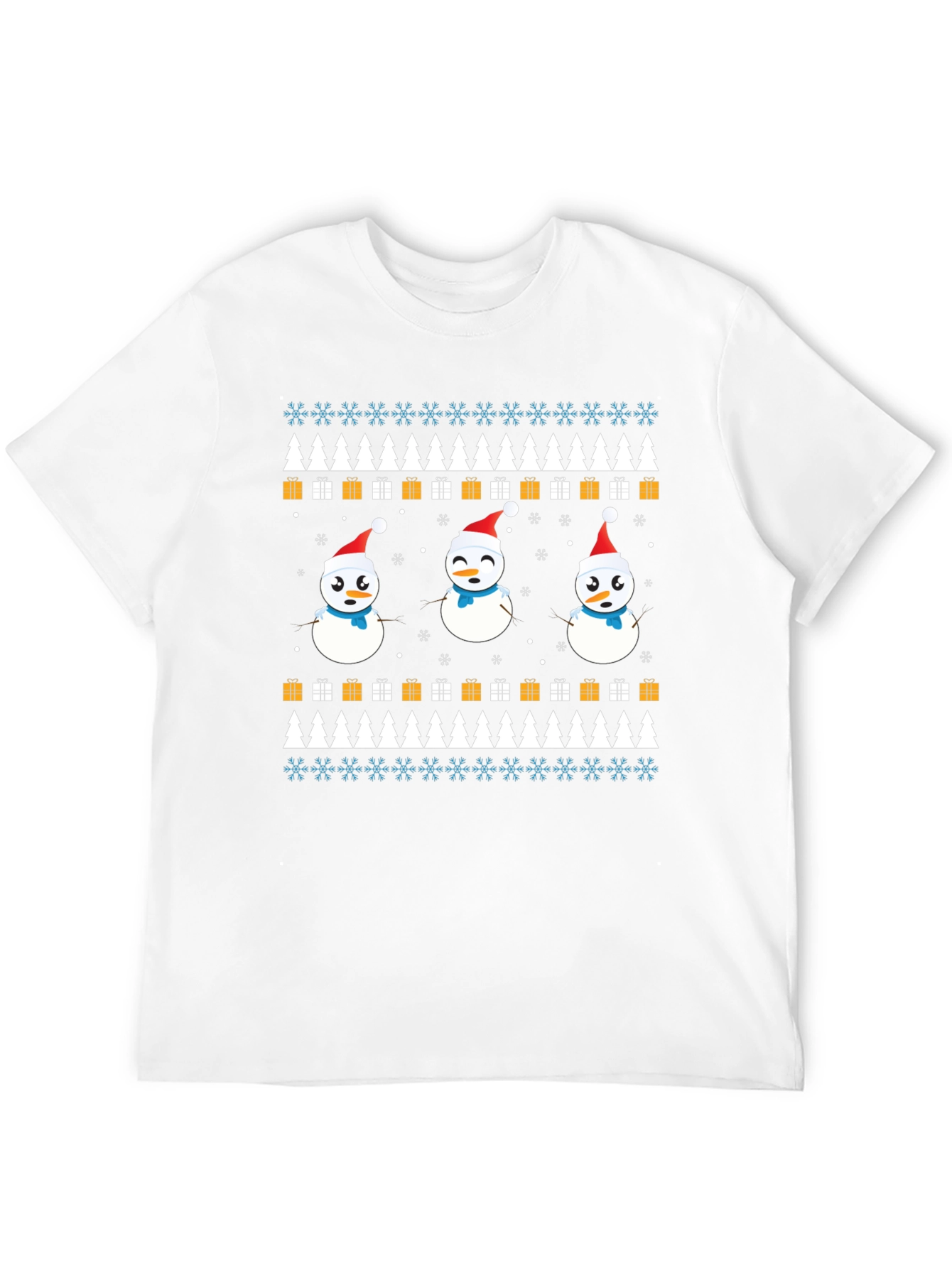 Festive Snowman Pattern T-Shirt - Holiday Cheer