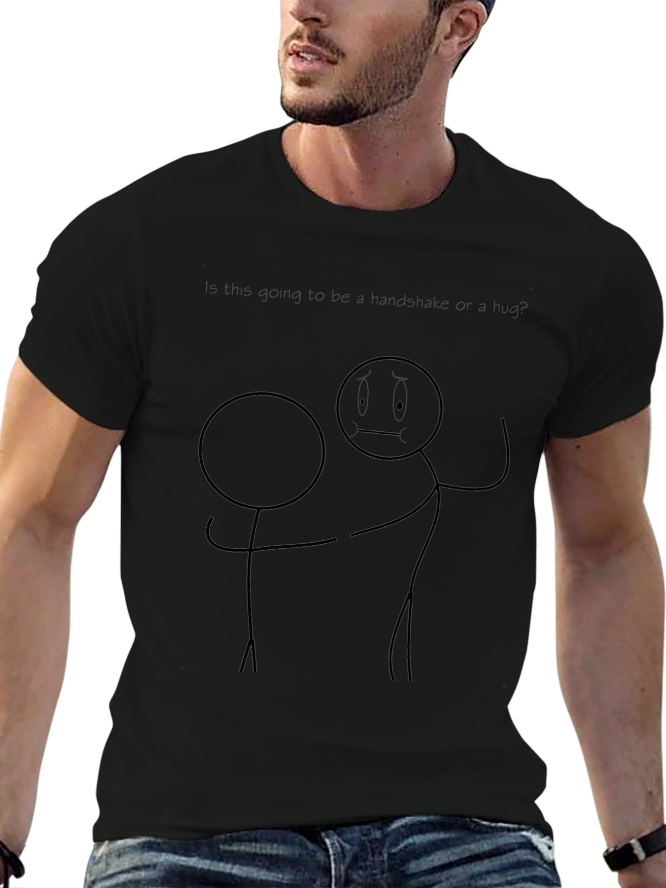 Funny Stick Figure Handshake or Hug Graphic Tee