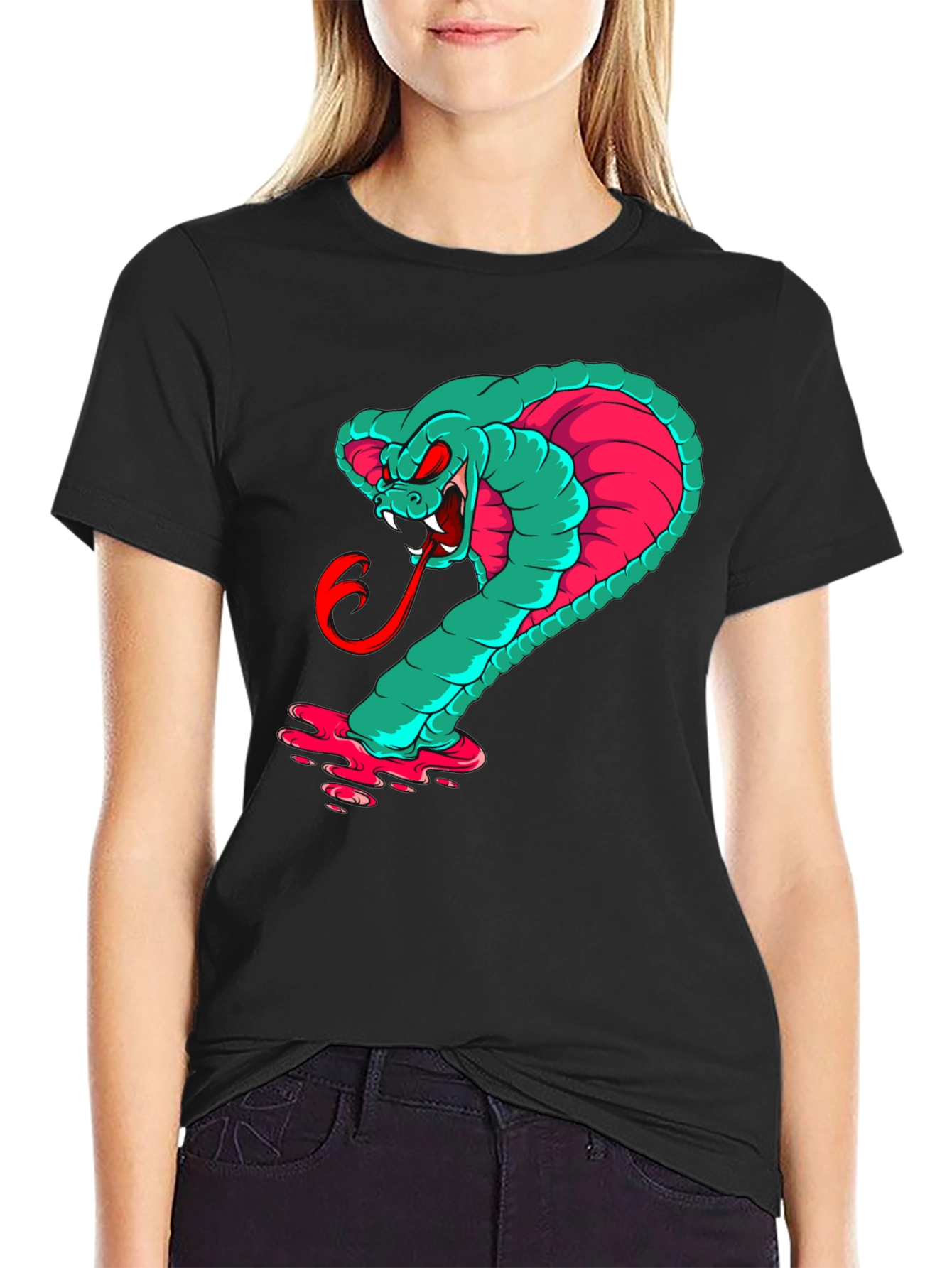 Mens Graphic Cobra T-Shirt - Teal & Pink Snake