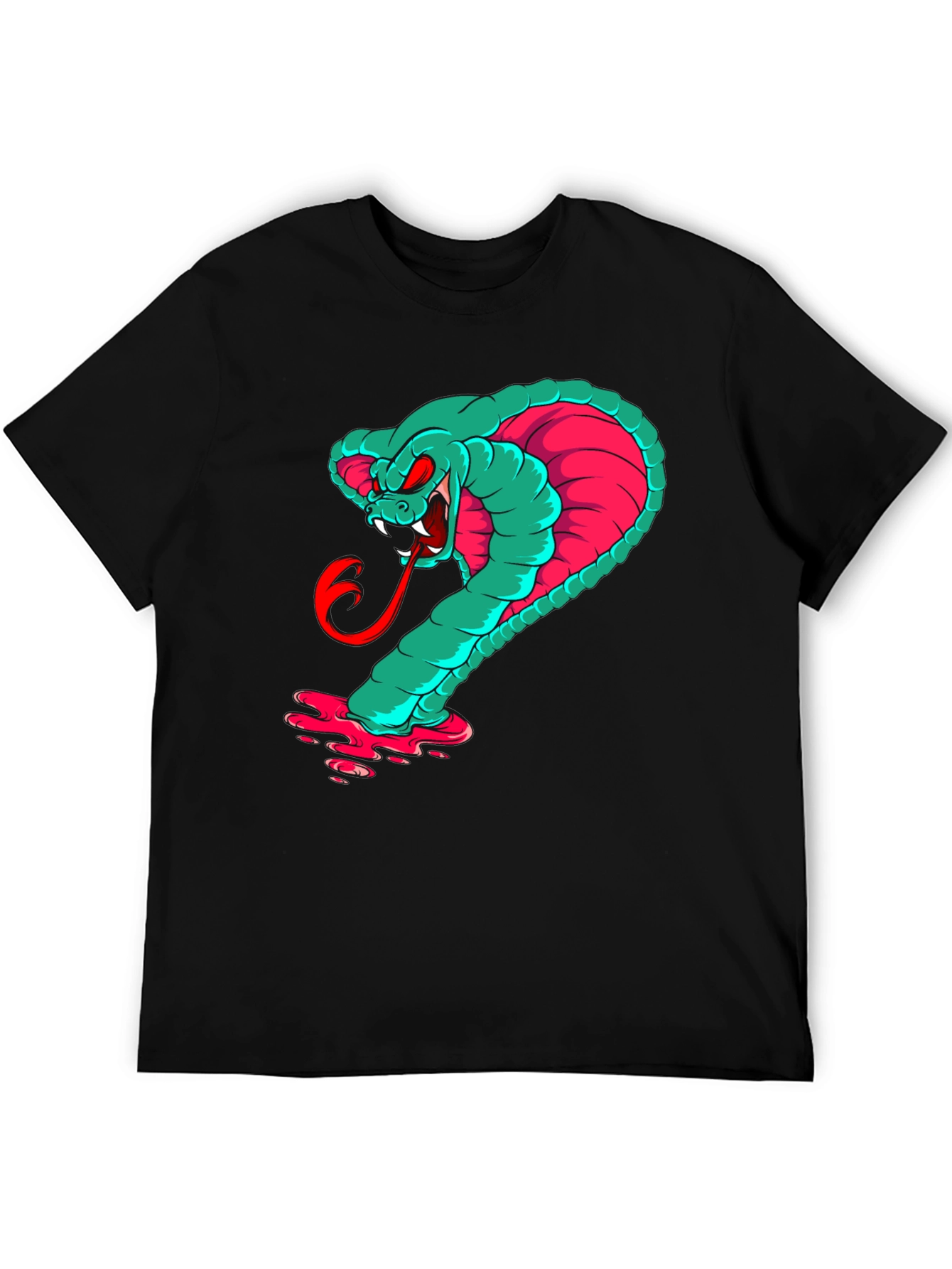 Mens Graphic Cobra T-Shirt - Teal & Pink Snake