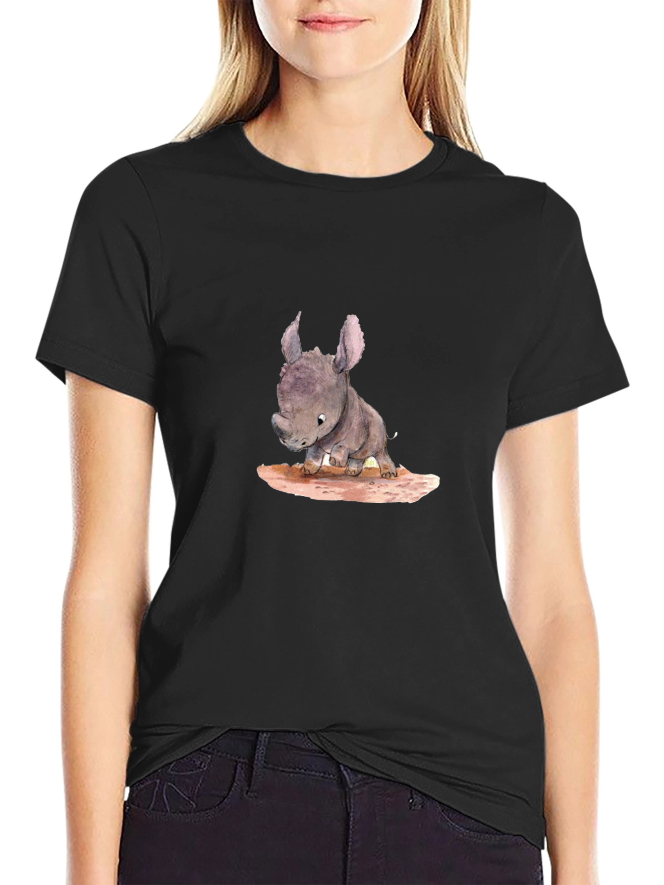 Cute Rhino Baby T-Shirt - Black Cotton Tee
