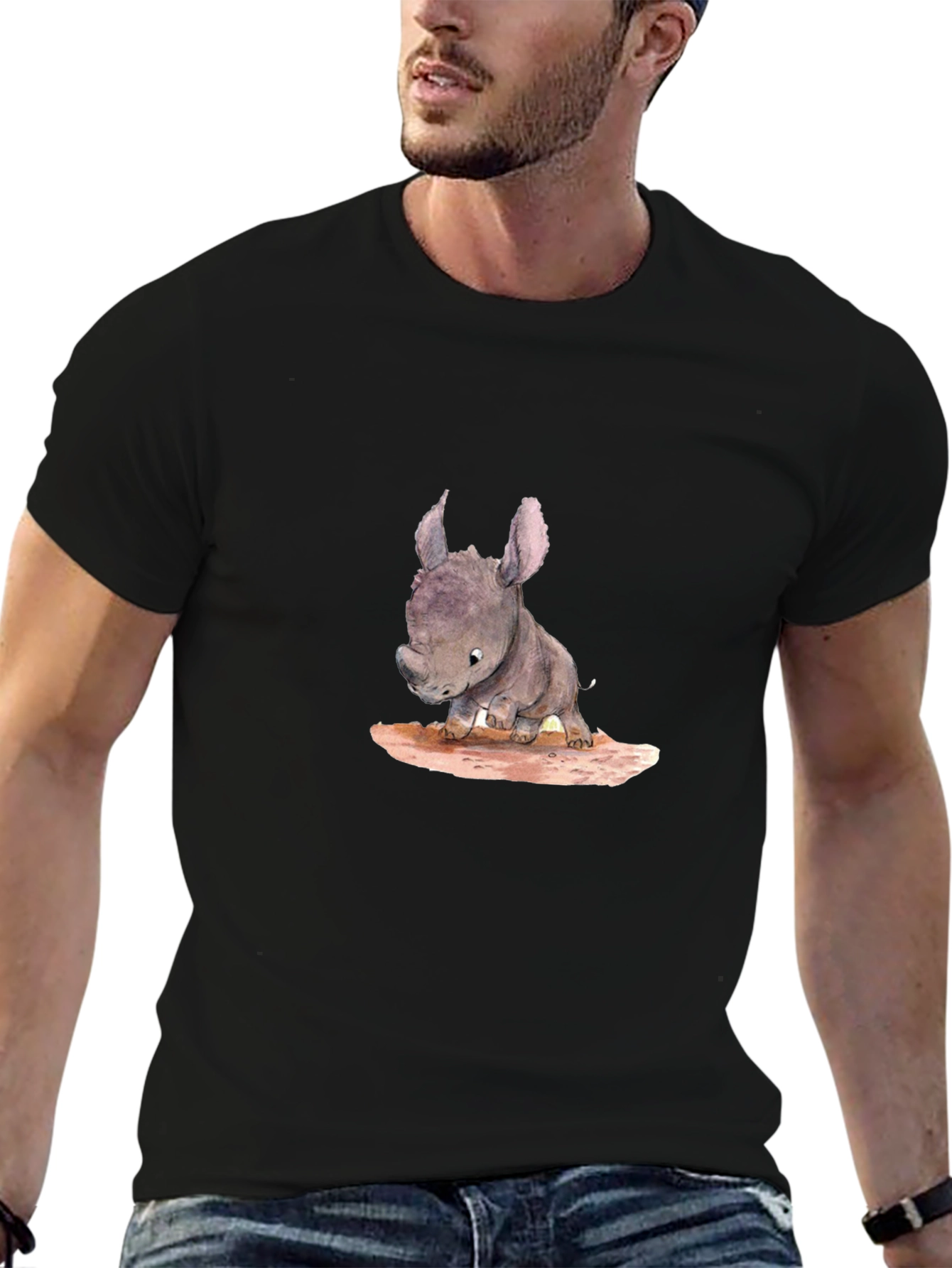 Cute Rhino Baby T-Shirt - Black Cotton Tee
