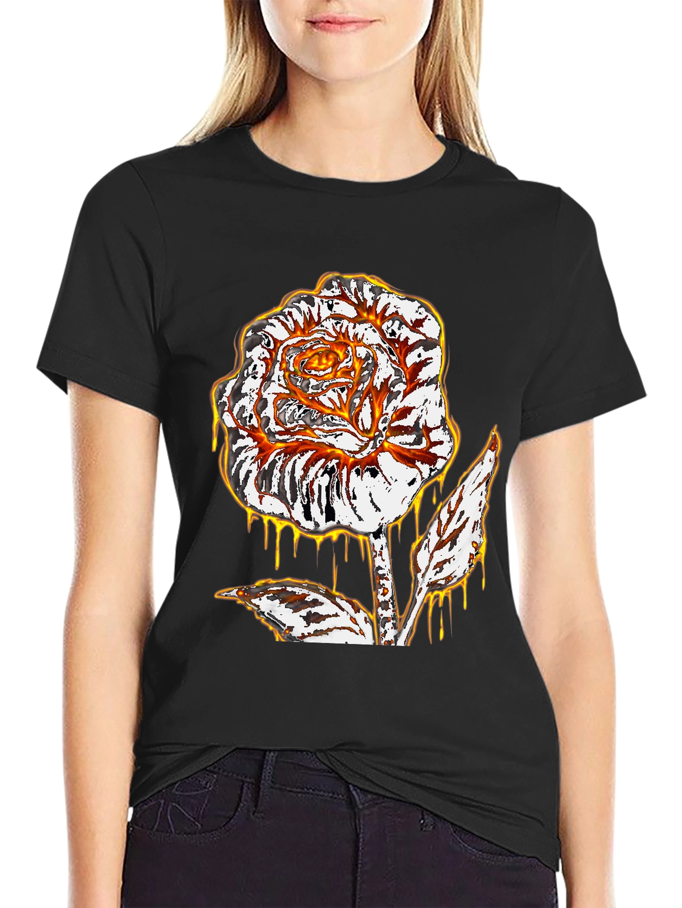 Fiery Rose Graphic Tee - Mens Black T-Shirt