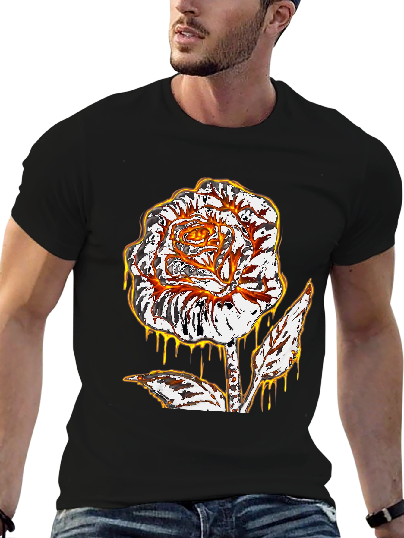 Fiery Rose Graphic Tee - Mens Black T-Shirt