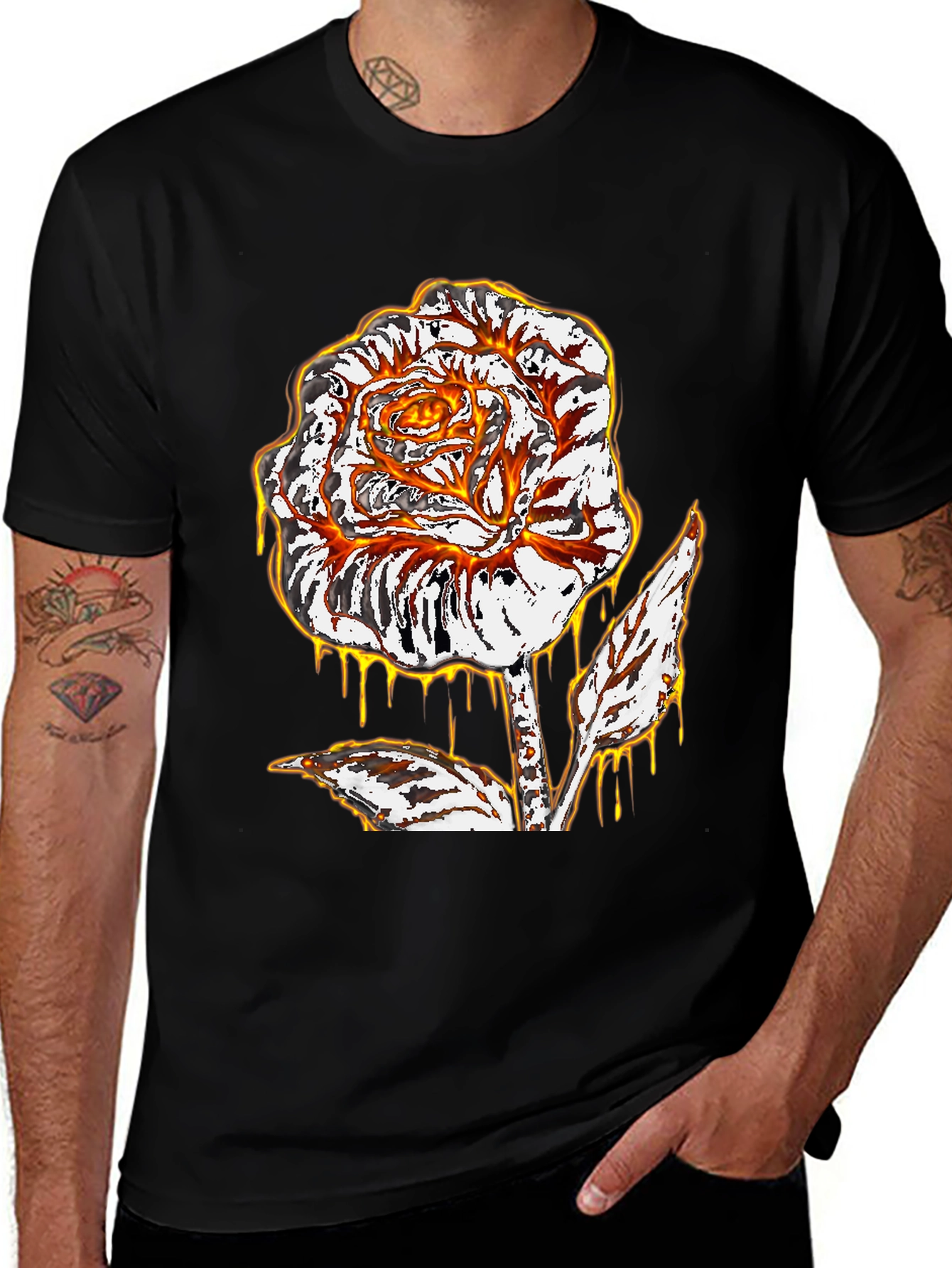 Fiery Rose Graphic Tee - Mens Black T-Shirt
