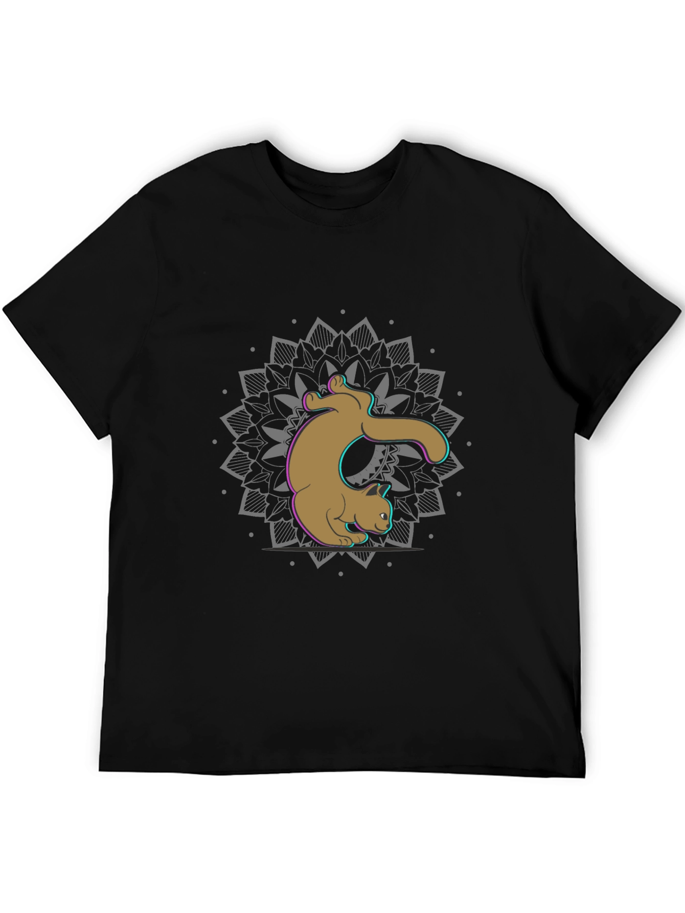 Cat Mandala Graphic Tee - Black