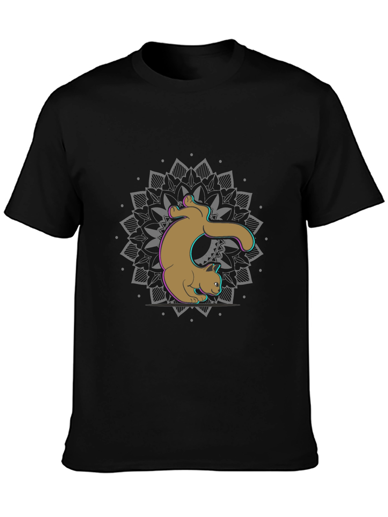 Cat Mandala Graphic Tee - Black