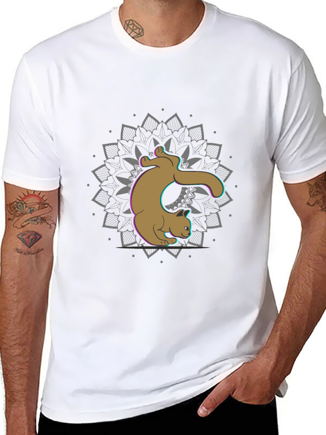 Cat Mandala Graphic Tee - Black