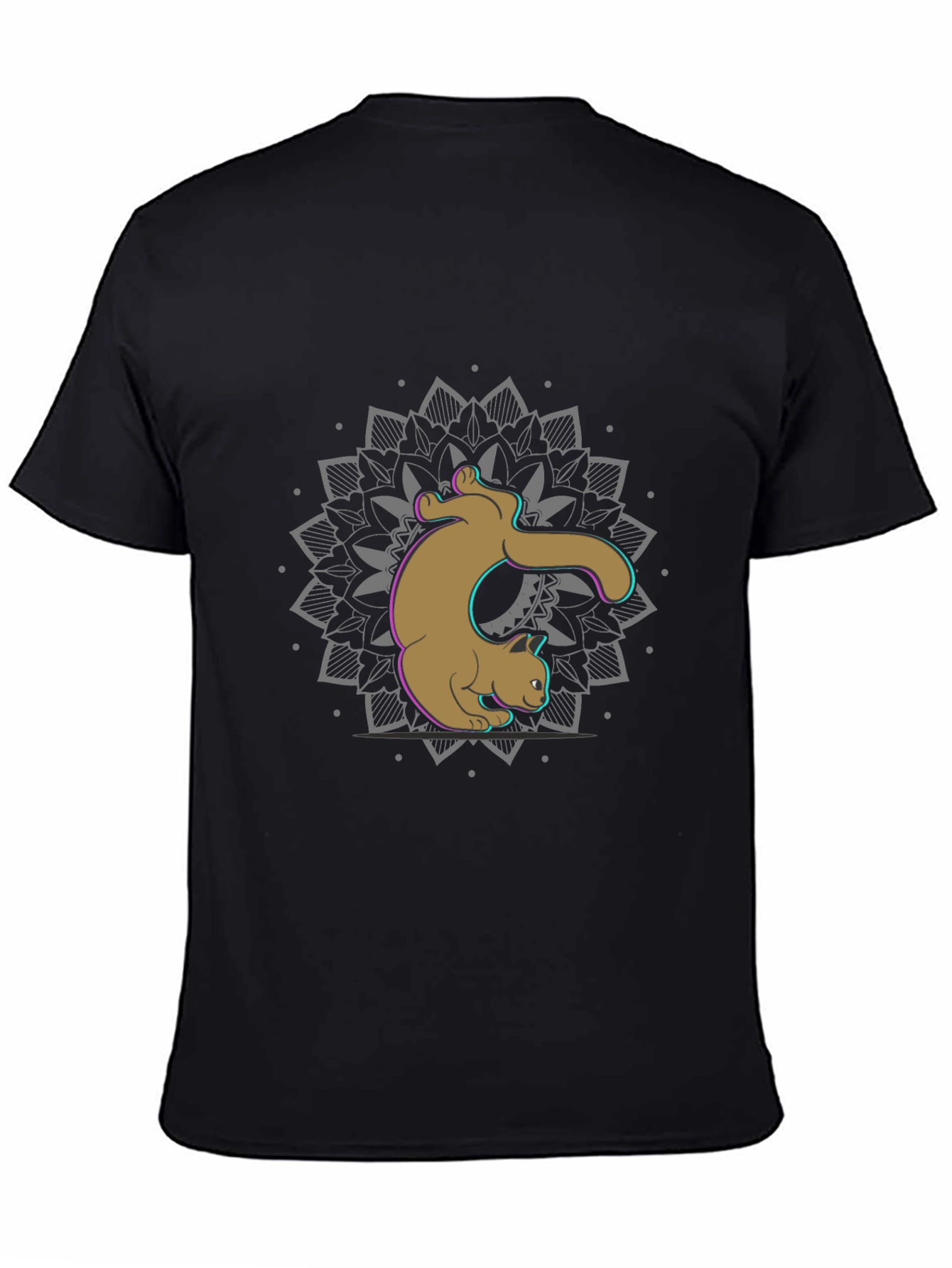 Cat Mandala Graphic Tee - Black