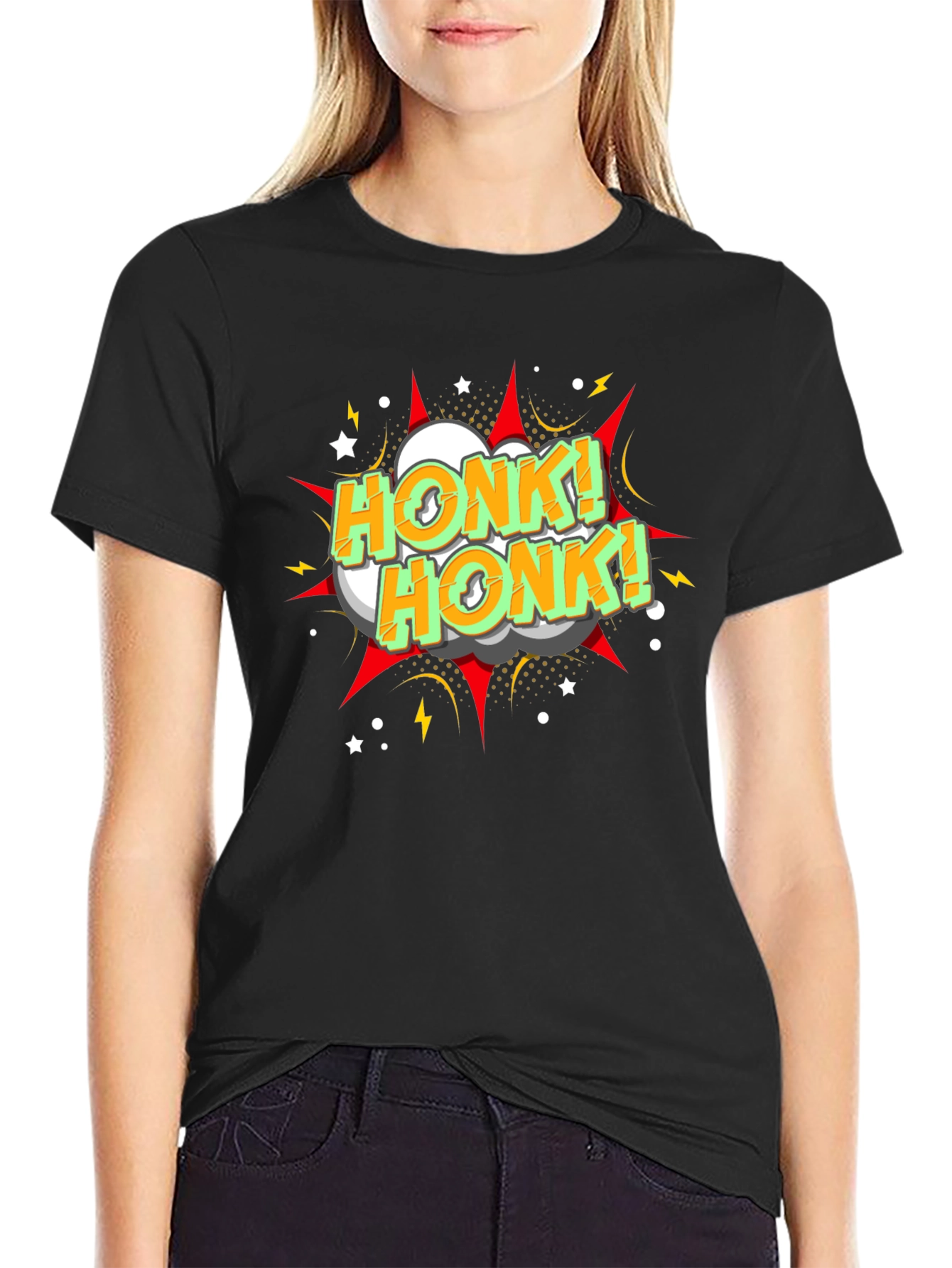 Honk! Honk! Graphic Print Black T-Shirt