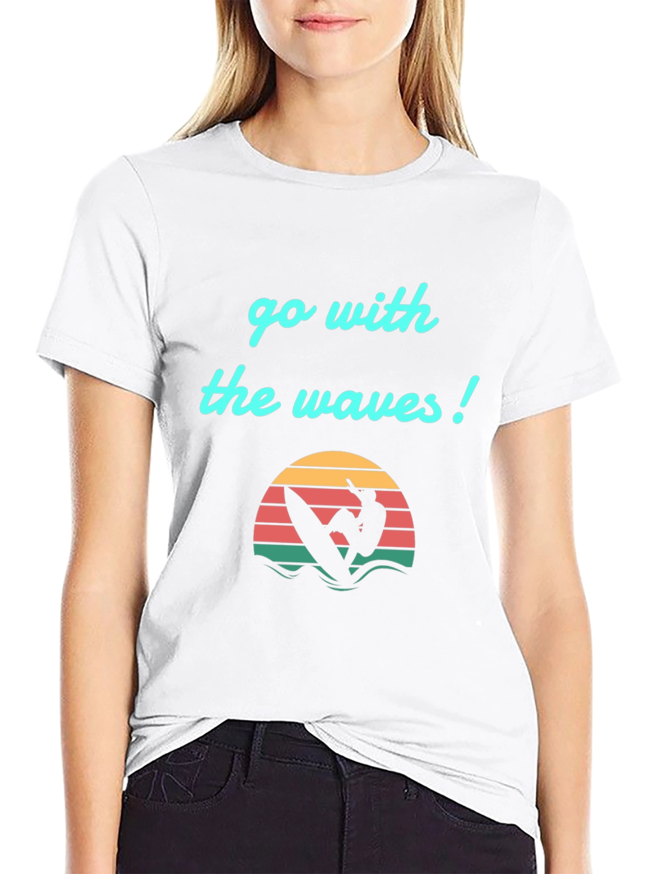 Go With The Waves Graphic Tee - Surfer Design