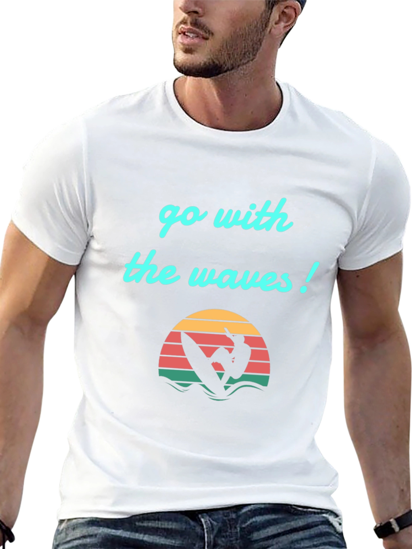 Go With The Waves Graphic Tee - Surfer Design