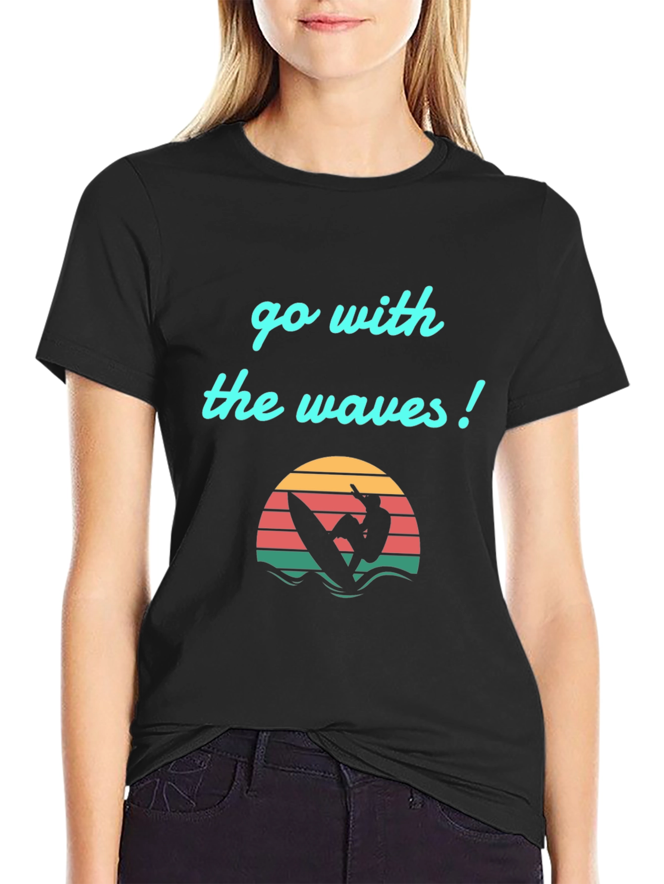 Go With The Waves Graphic Tee - Surfer Design