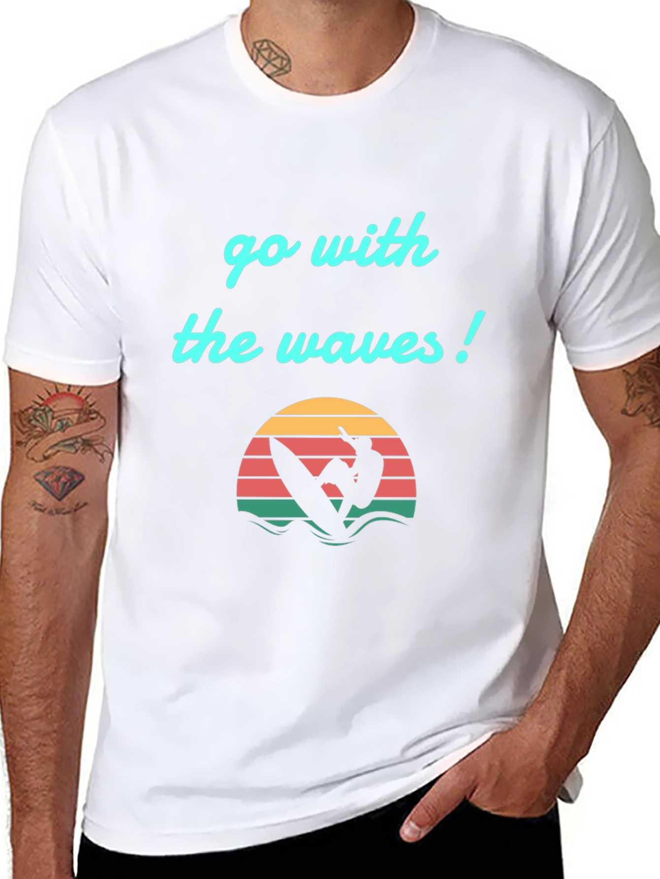 Go With The Waves Graphic Tee - Surfer Design
