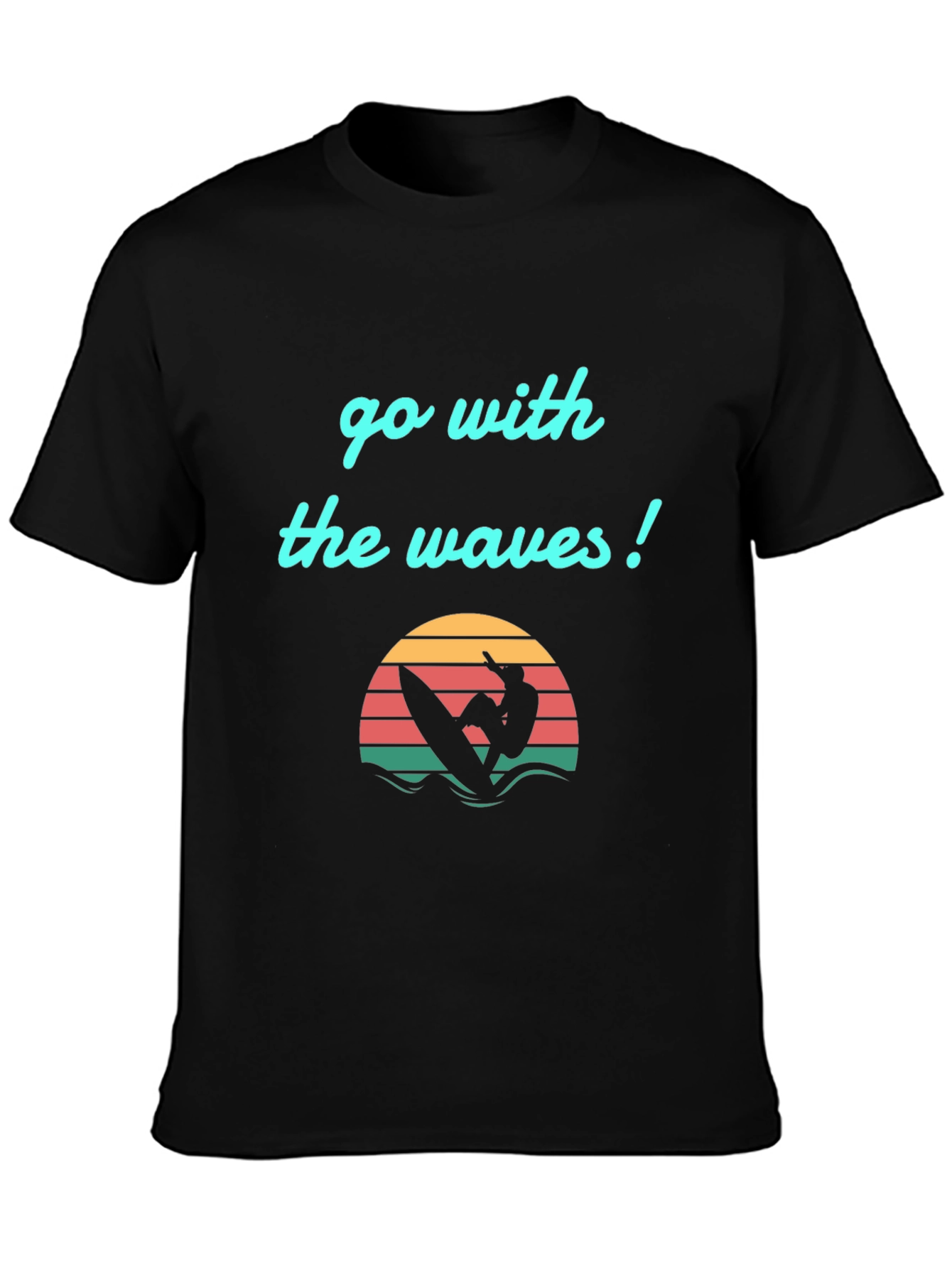 Go With The Waves Graphic Tee - Surfer Design