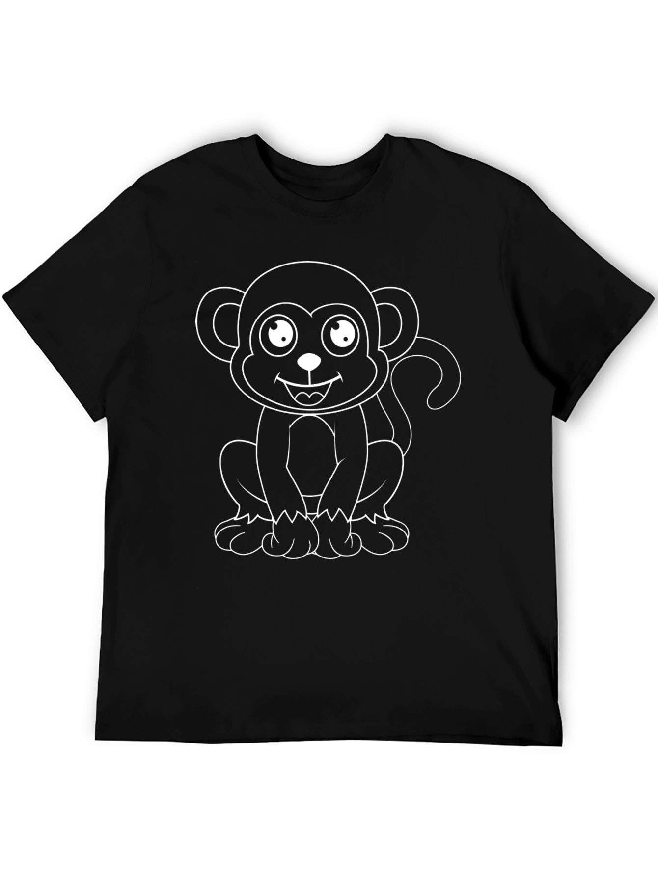 Cartoon Monkey Graphic Tee - Black Cotton T-Shirt