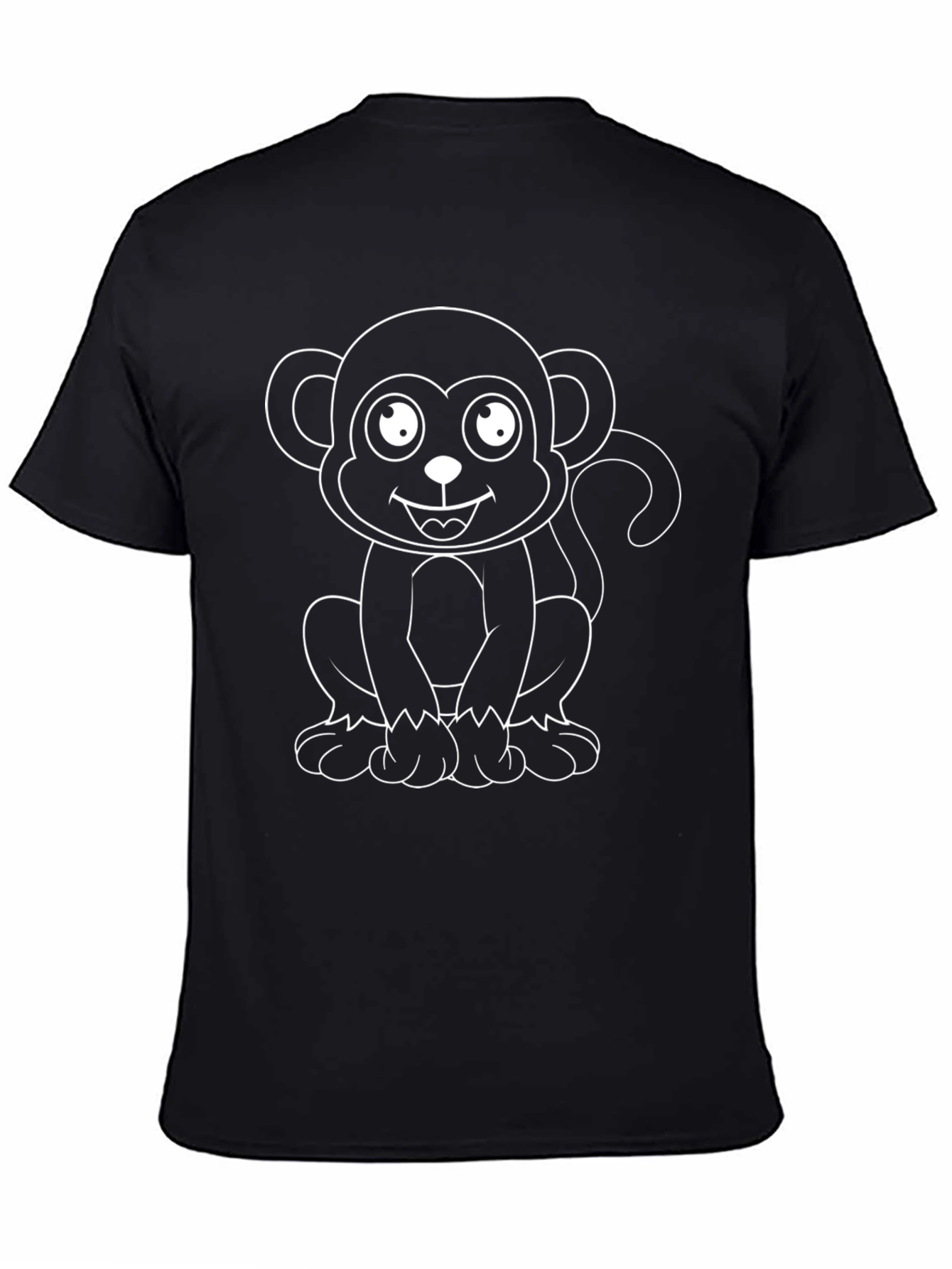 Cartoon Monkey Graphic Tee - Black Cotton T-Shirt