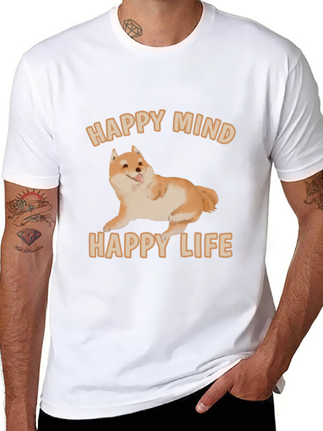 Happy Mind Happy Life Shiba Inu Graphic T-Shirt
