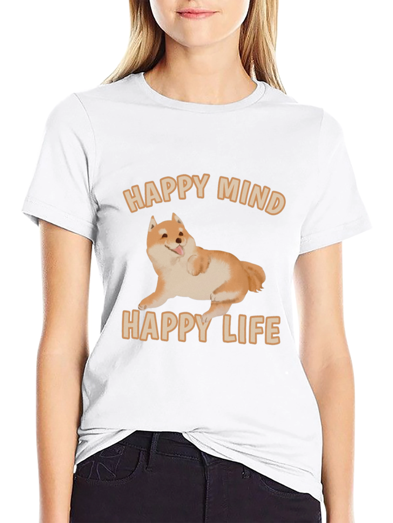 Happy Mind Happy Life Shiba Inu Graphic T-Shirt