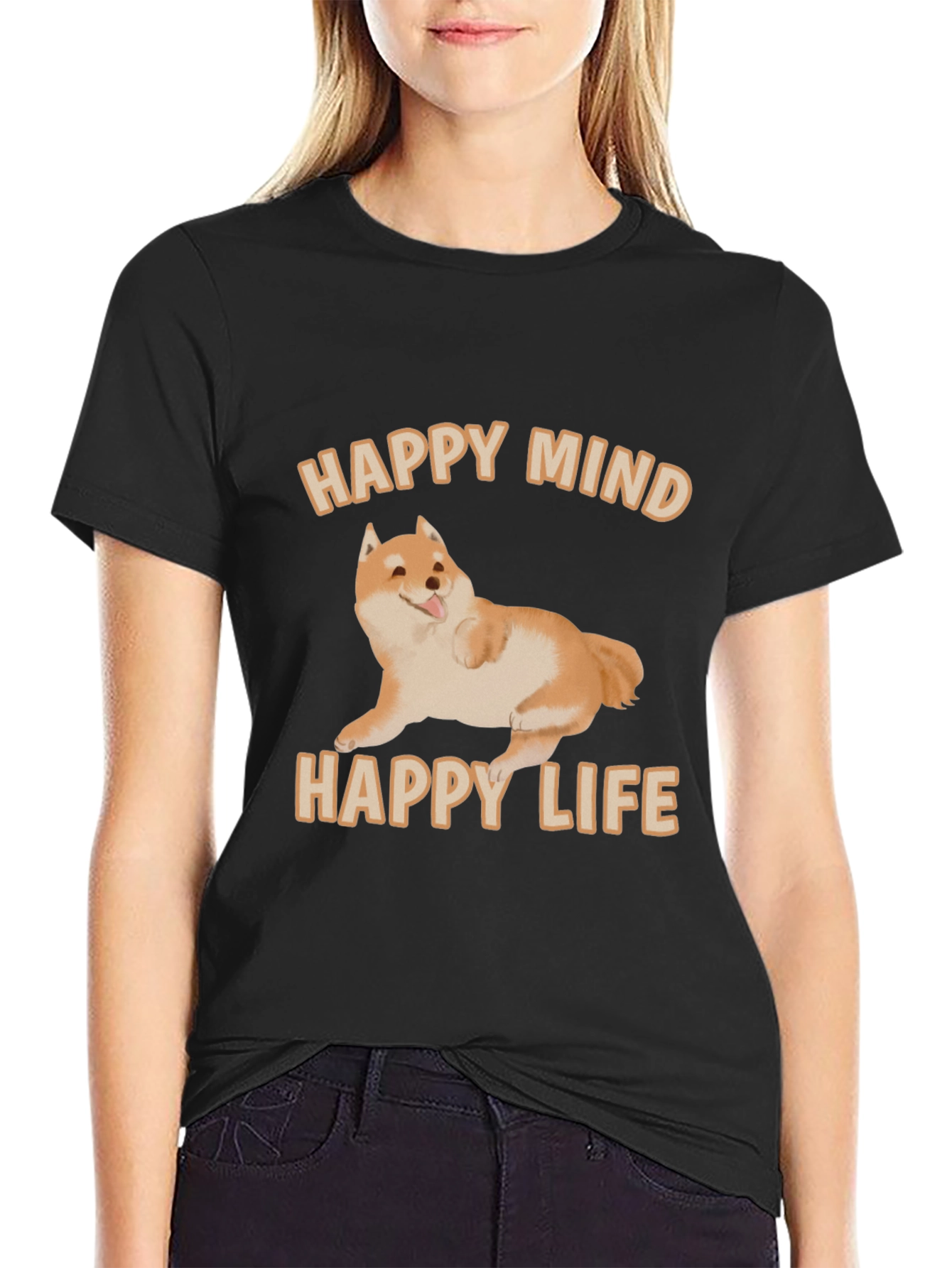 Happy Mind Happy Life Shiba Inu Graphic T-Shirt
