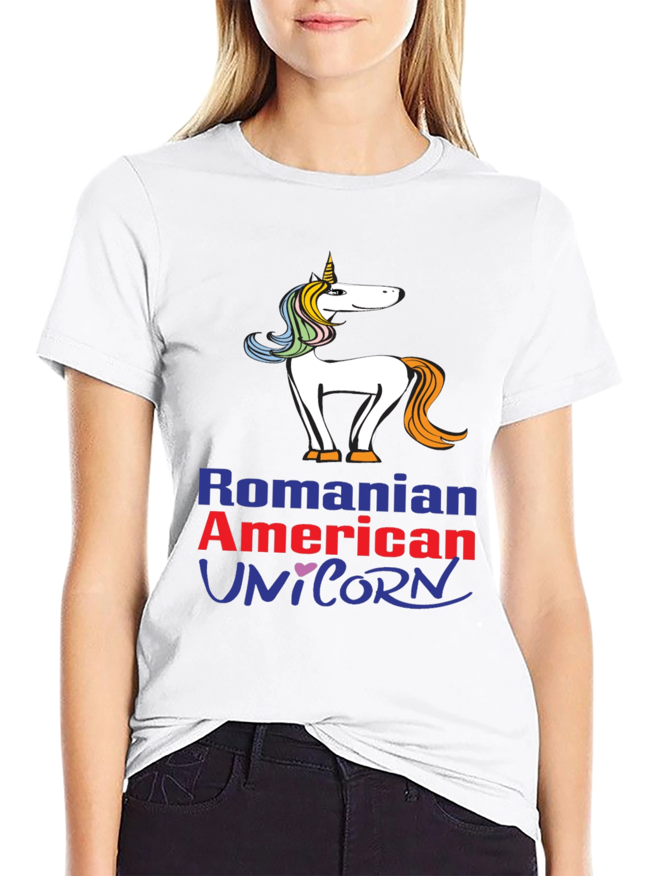 Romanian American Unicorn Graphic T-Shirt
