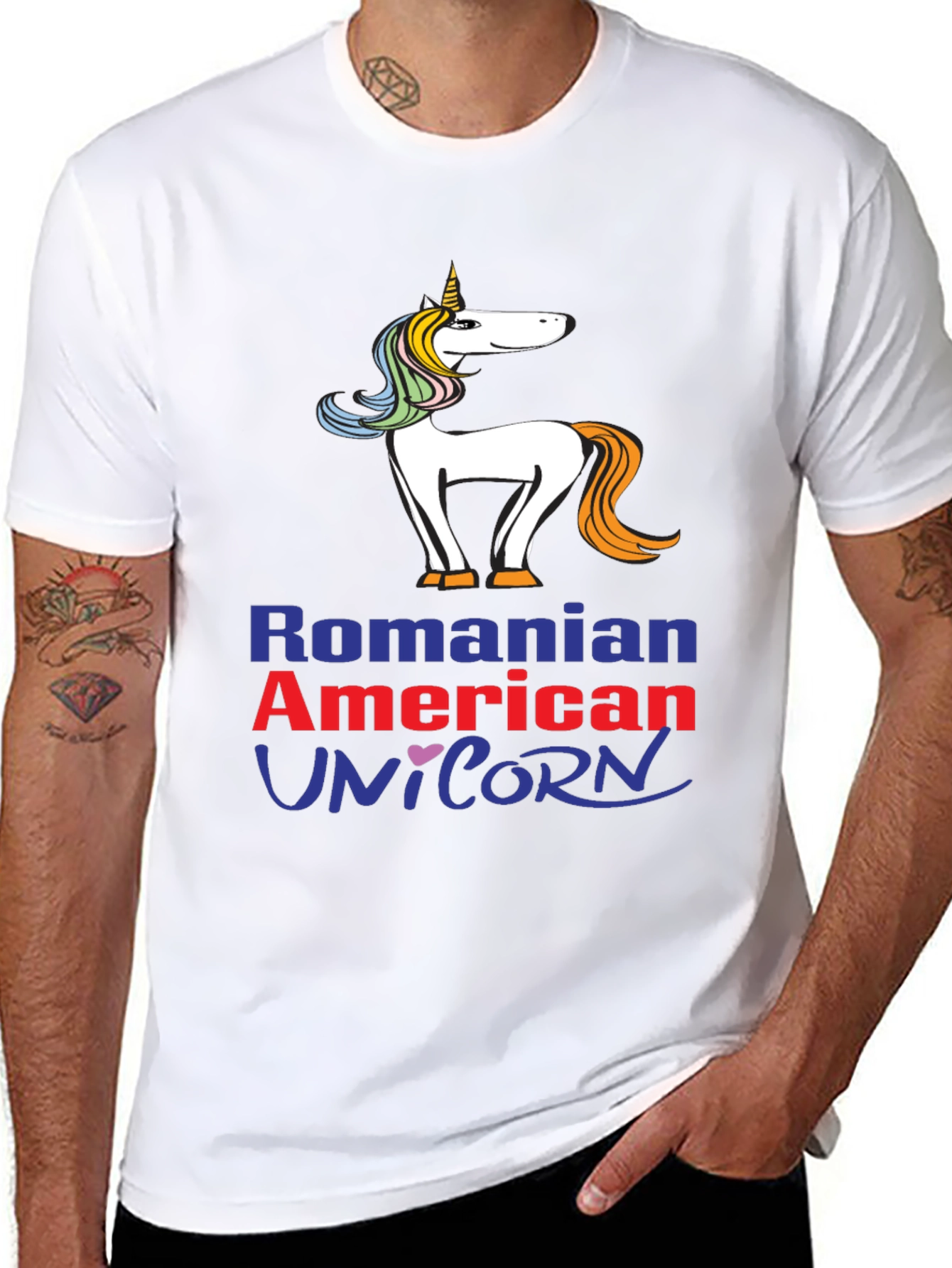 Romanian American Unicorn Graphic T-Shirt