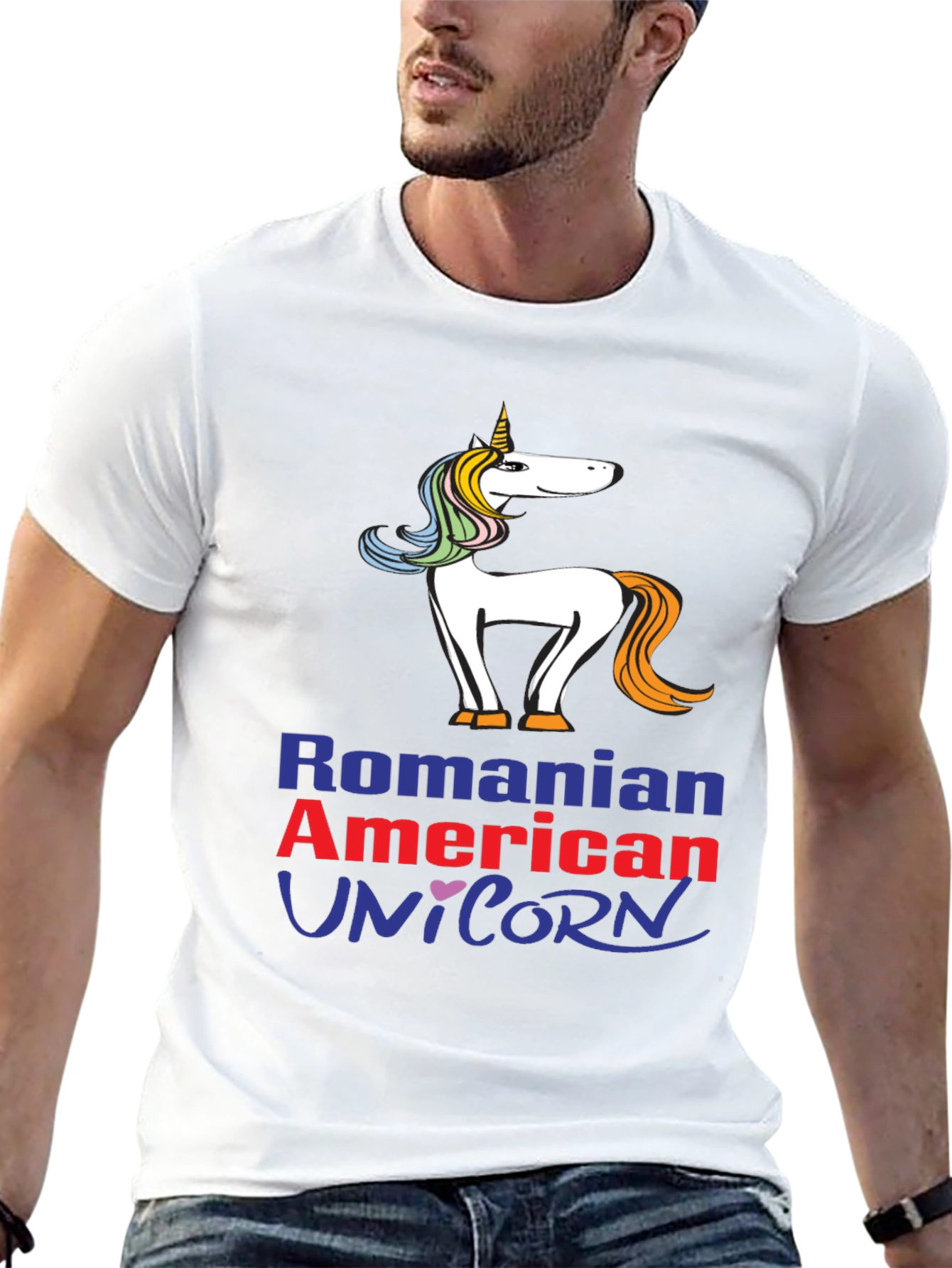 Romanian American Unicorn Graphic T-Shirt