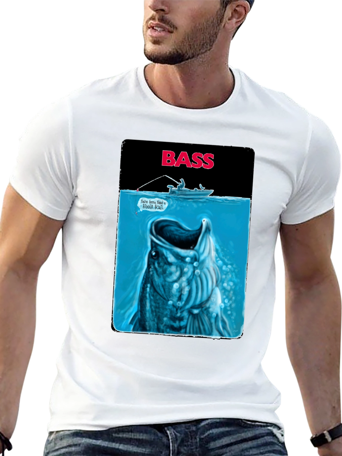 Bass Fishing Graphic T-Shirt - Jaws Parody