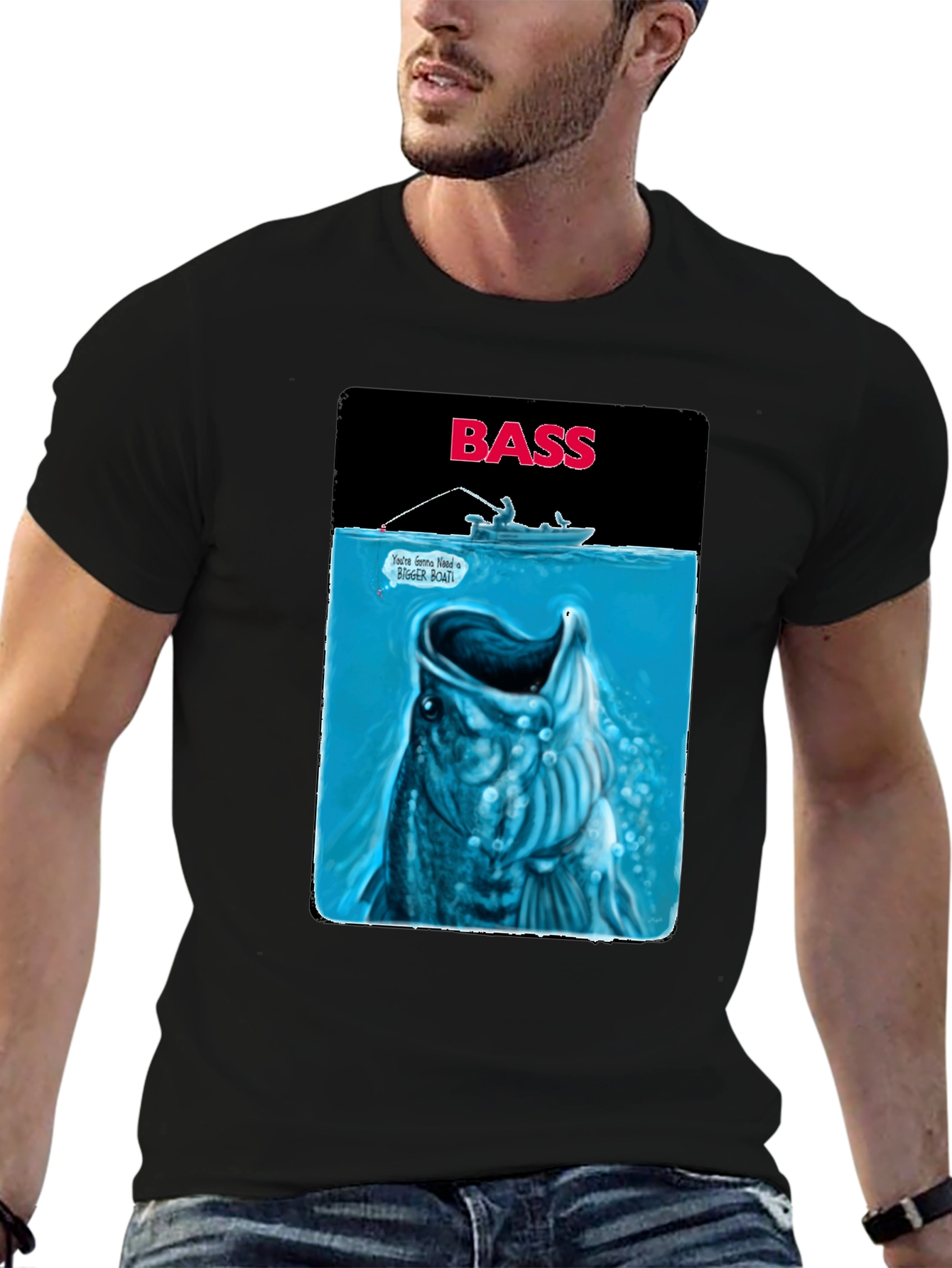 Bass Fishing Graphic T-Shirt - Jaws Parody