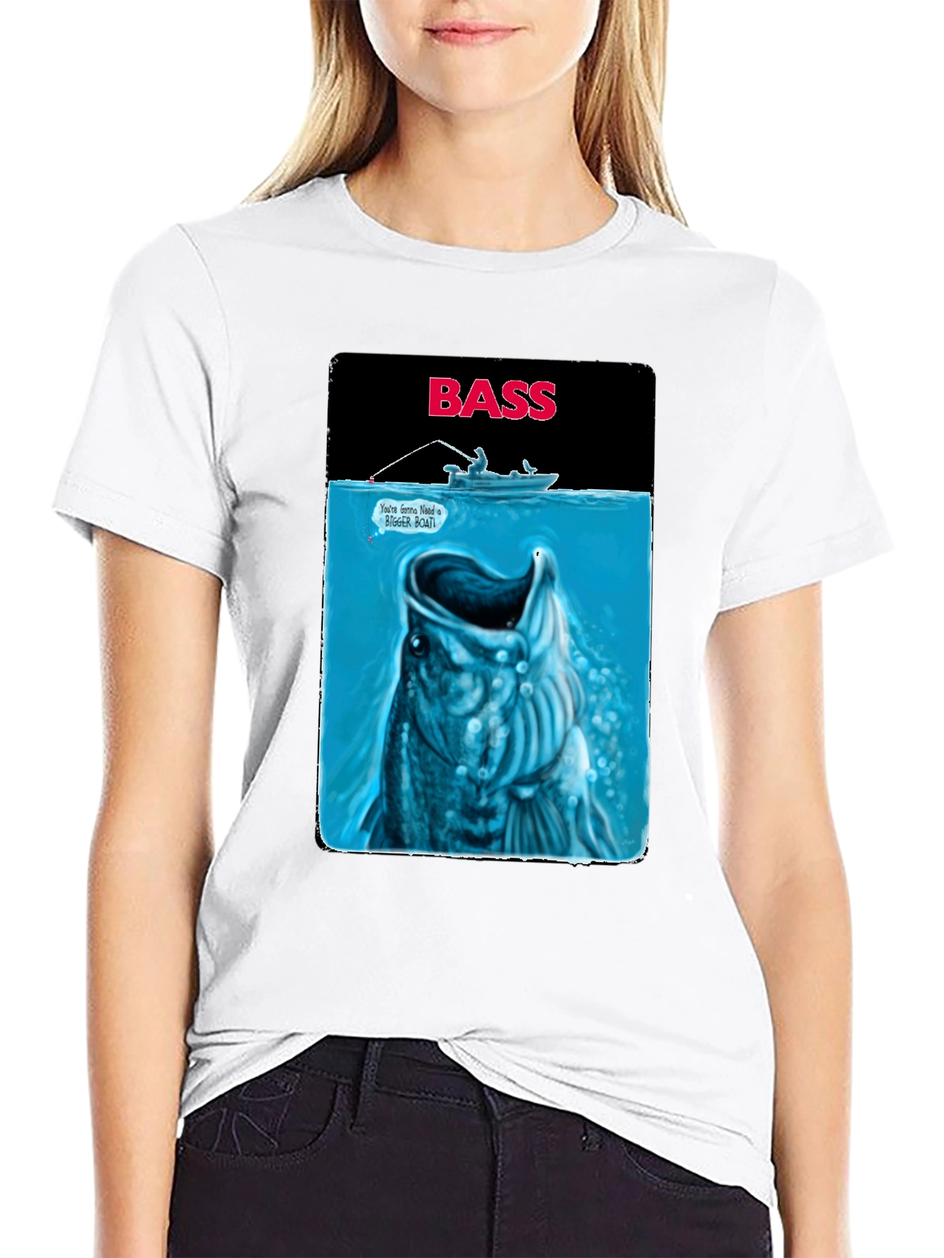 Bass Fishing Graphic T-Shirt - Jaws Parody