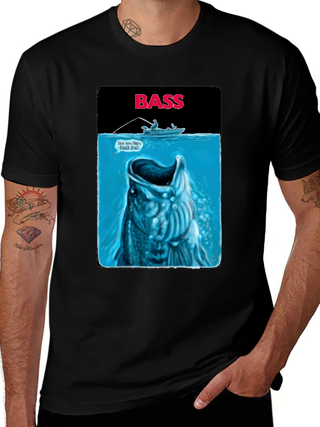 Bass Fishing Graphic T-Shirt - Jaws Parody