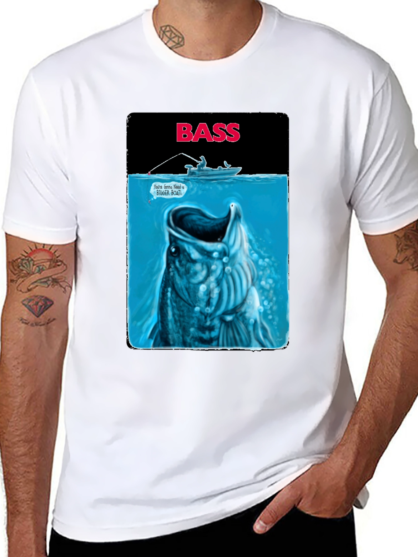 Bass Fishing Graphic T-Shirt - Jaws Parody