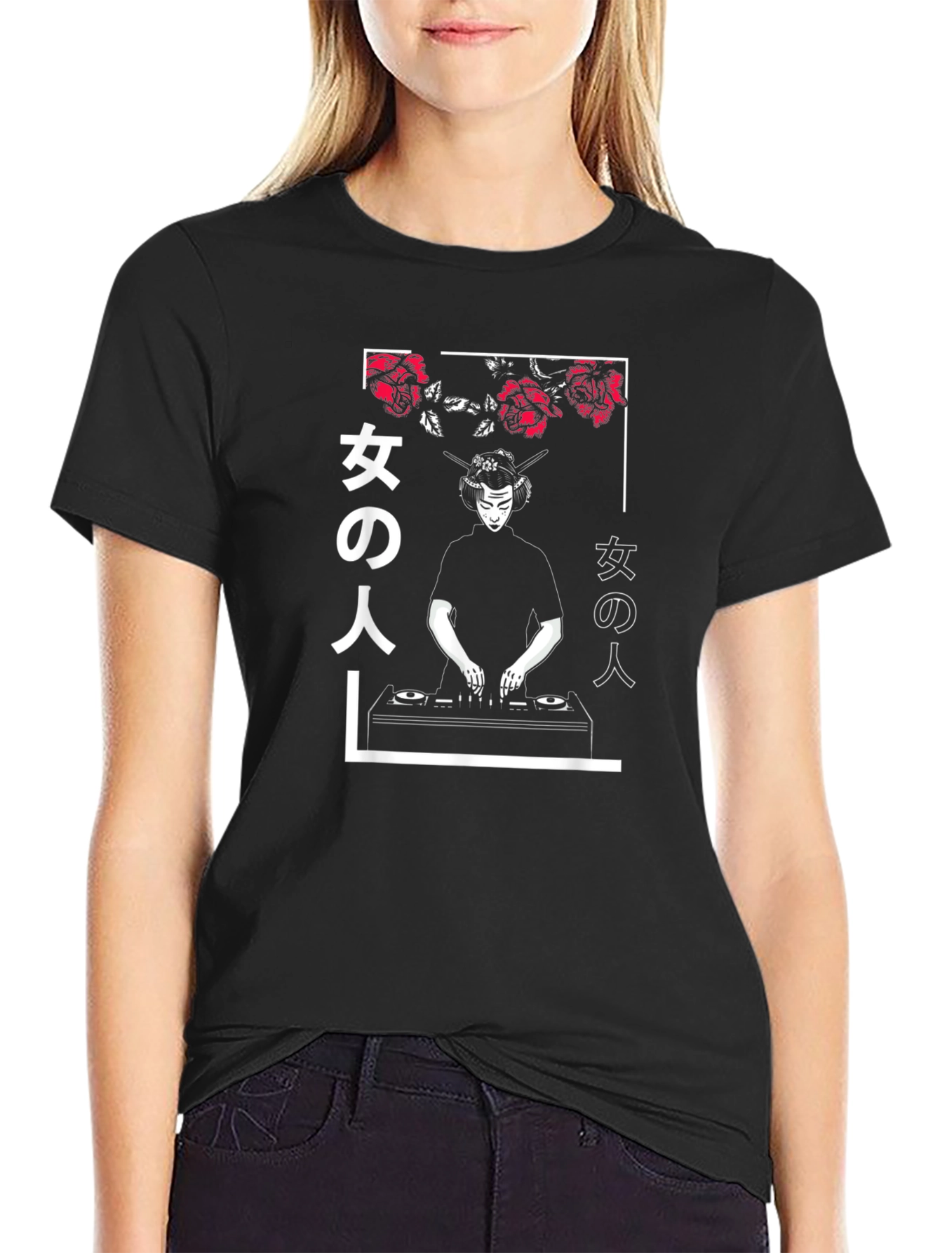 Japanese Geisha DJ Graphic Black T-Shirt