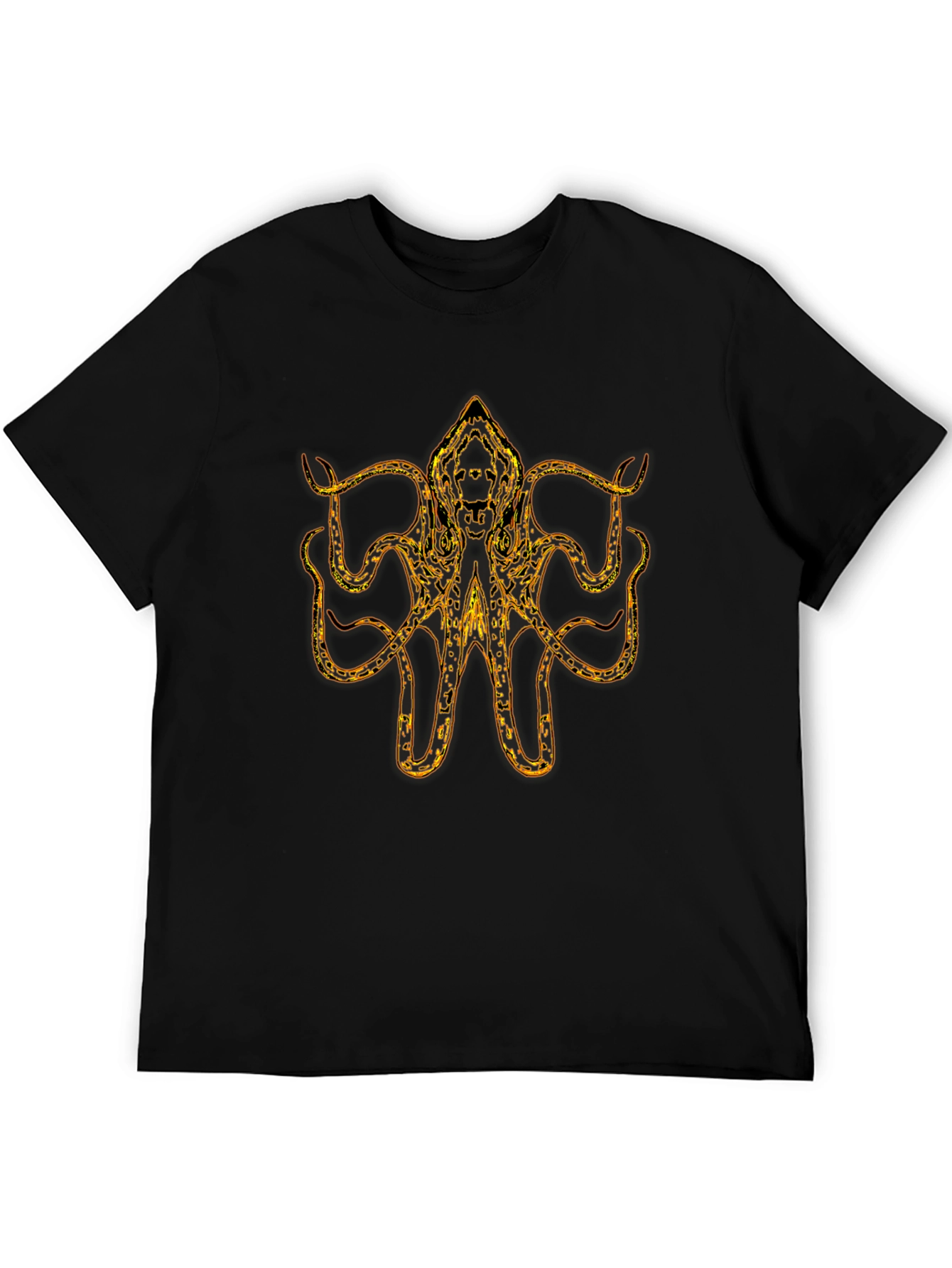 Golden Octopus Kraken Graphic Print Black T-Shirt