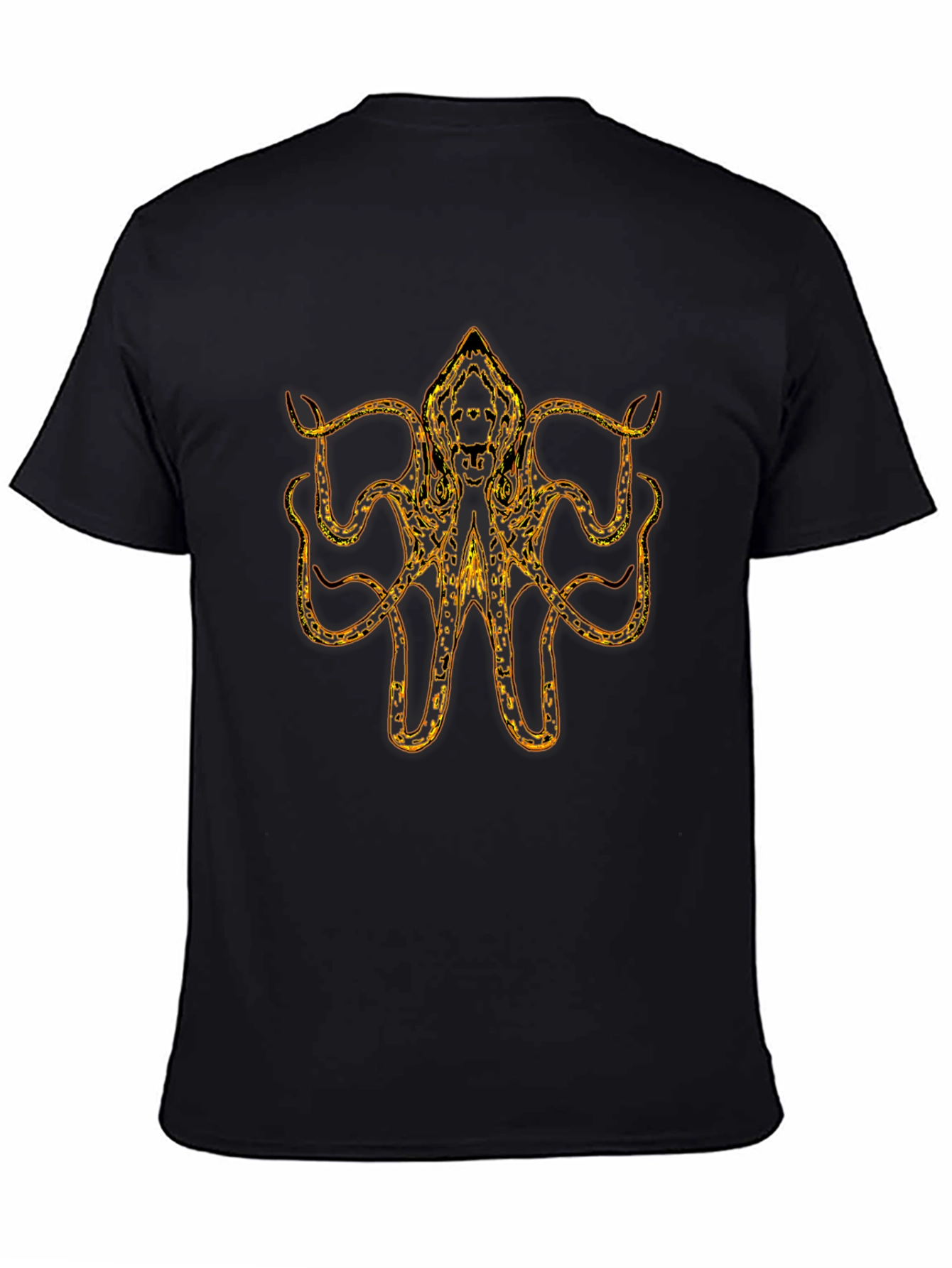 Golden Octopus Kraken Graphic Print Black T-Shirt