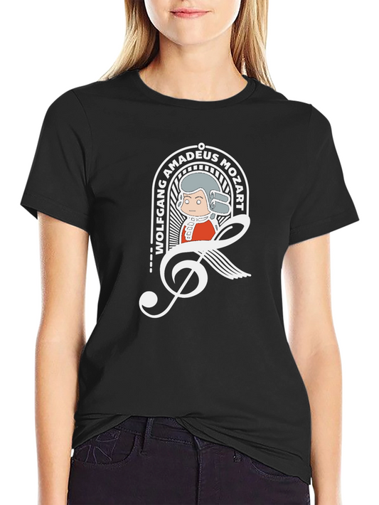 Mozart Cartoon Graphic Tee - Black Cotton Blend